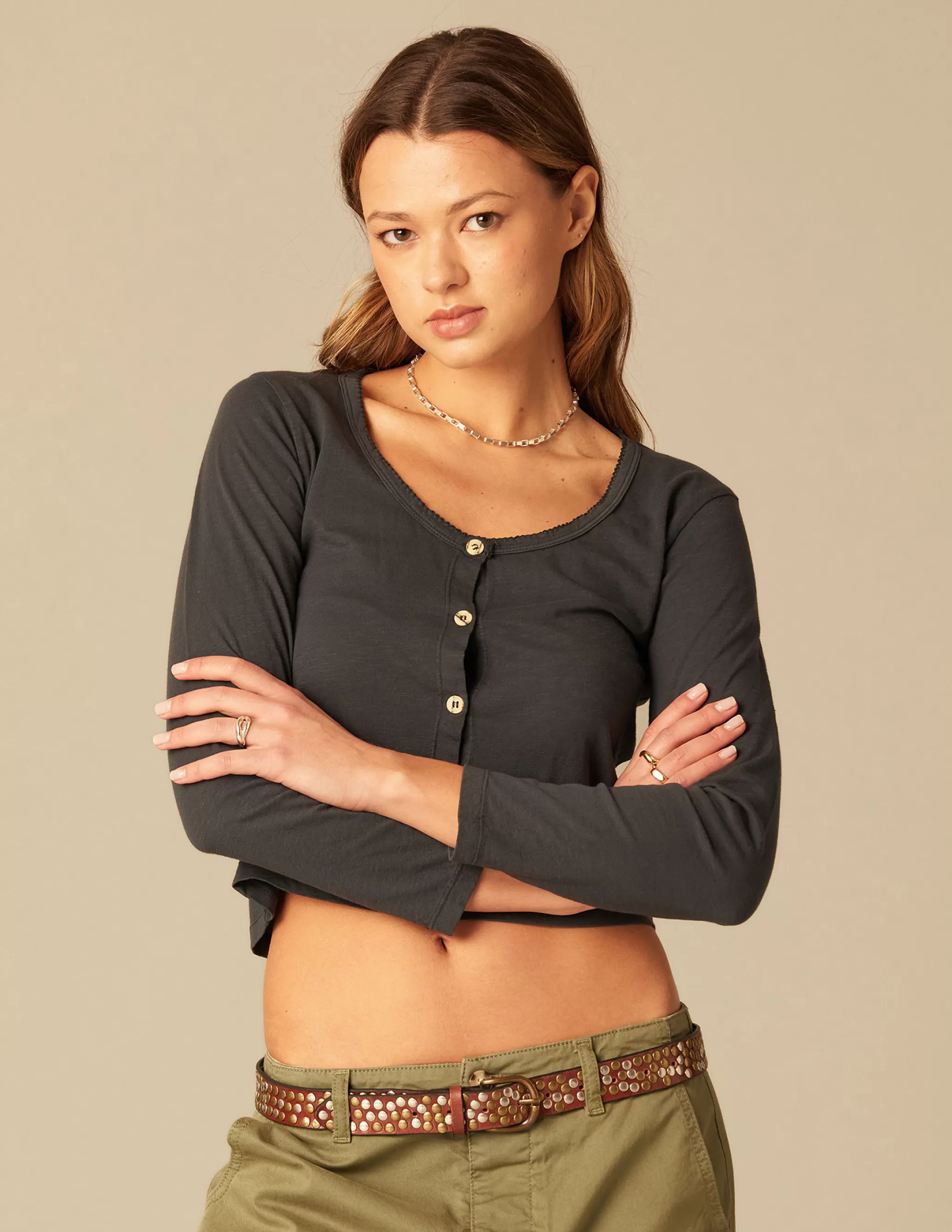 Nicoli ANTHRACITE BUTTONED T-SHIRT< T-shirts