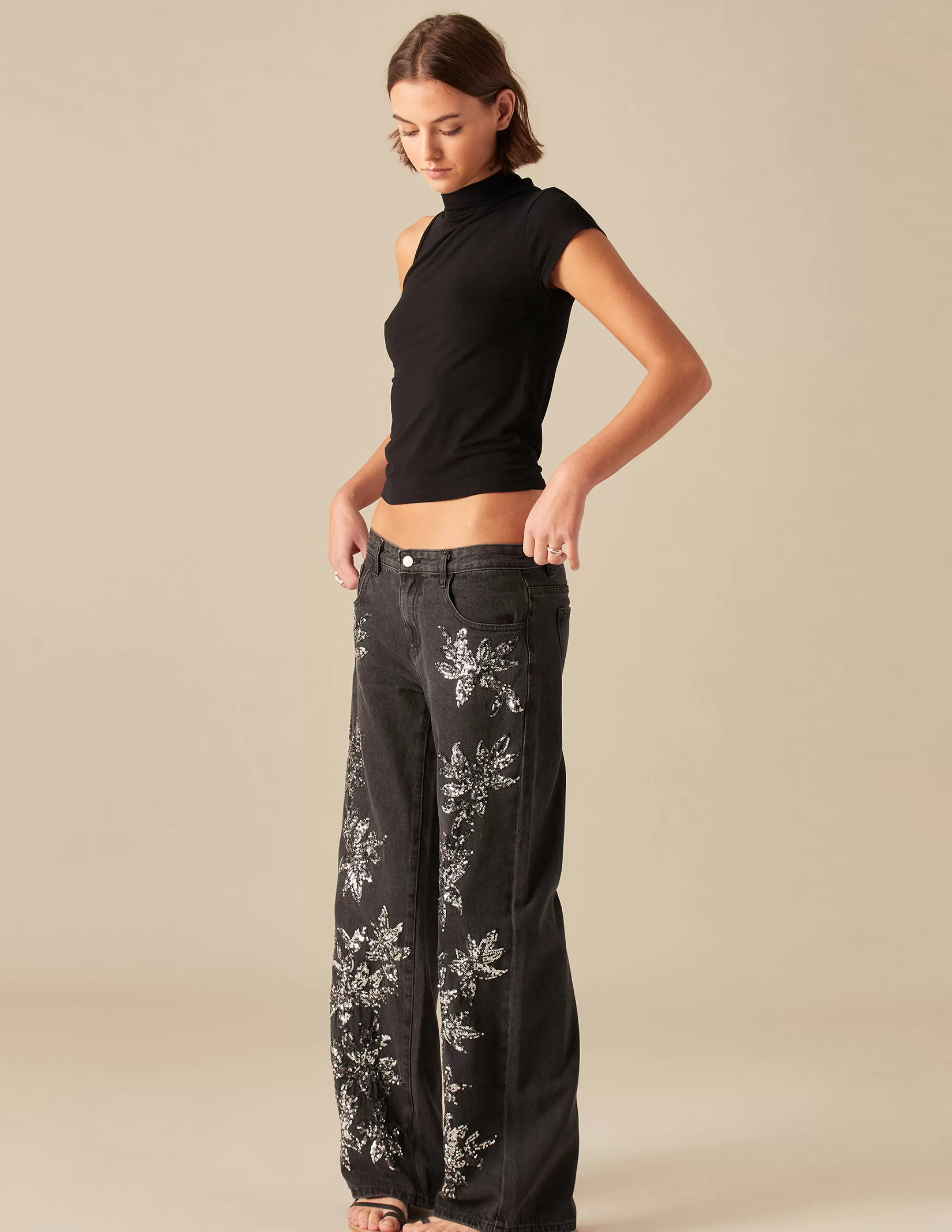 Nicoli ANTHRACITE SEQUINNED TROUSERS< Trousers | Denim