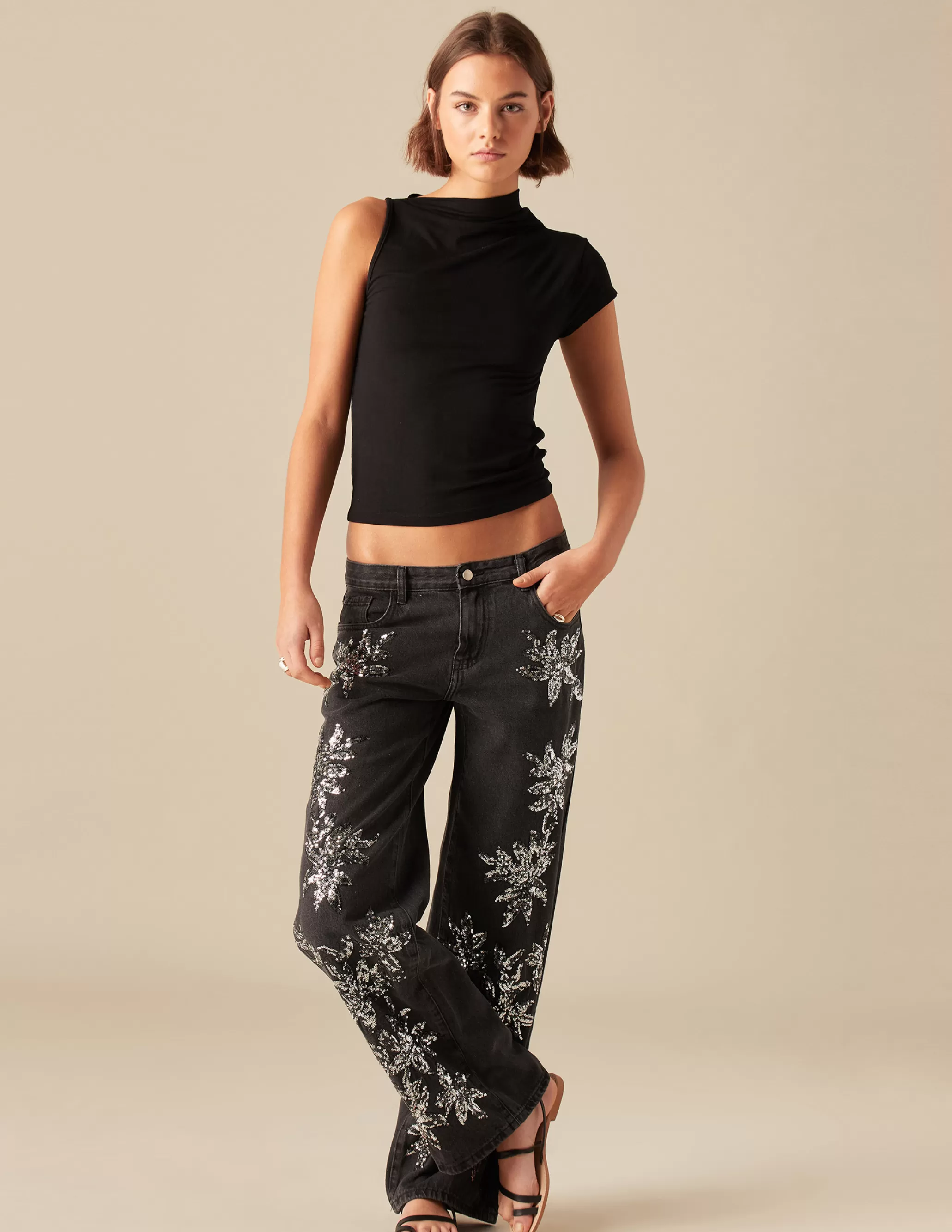 Nicoli ANTHRACITE SEQUINNED TROUSERS< Trousers | Denim