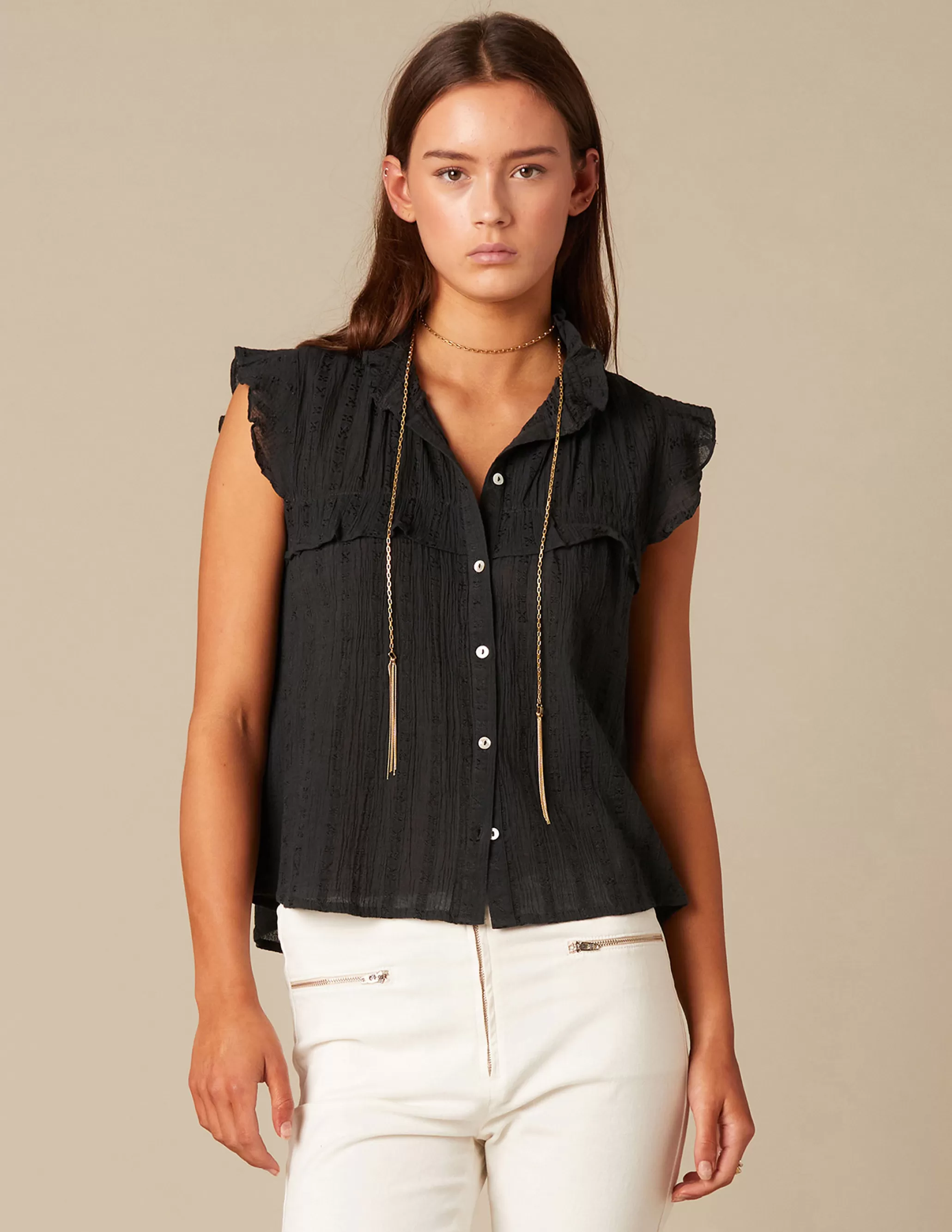 Nicoli ANTHRACITE SLEEVELESS SHIRT< Shirts & Blouses