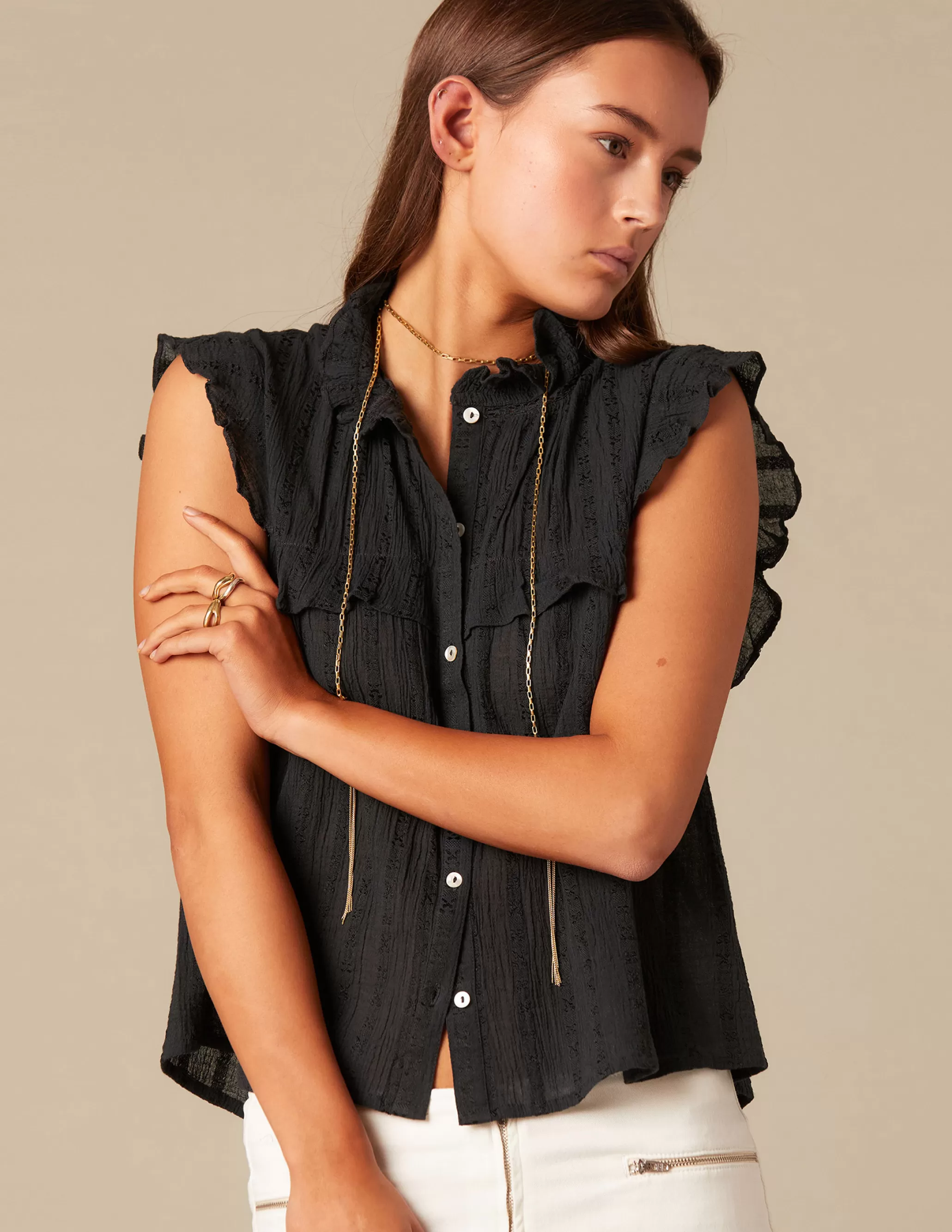 Nicoli ANTHRACITE SLEEVELESS SHIRT< Shirts & Blouses