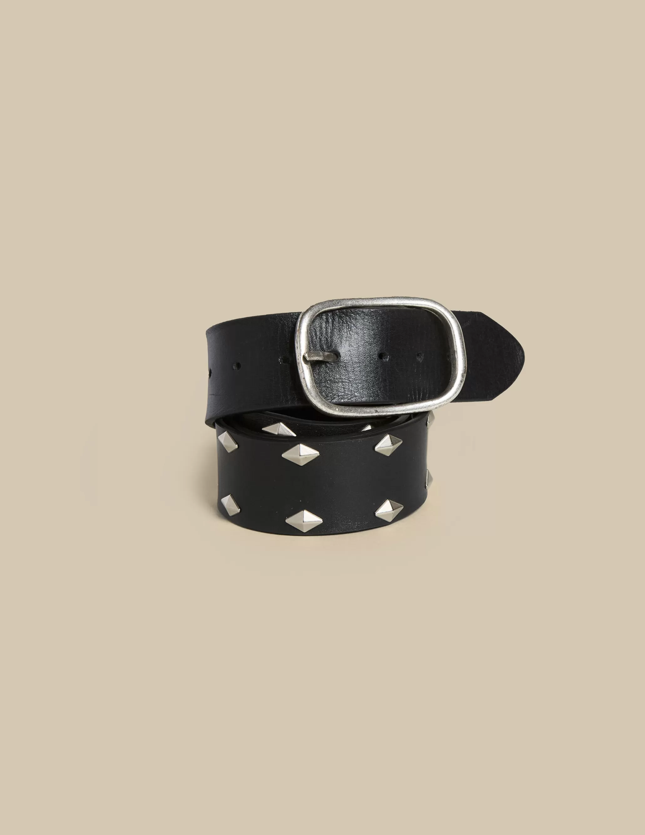 Nicoli BLACK LEATHER DIAMONDS BELT< Belts