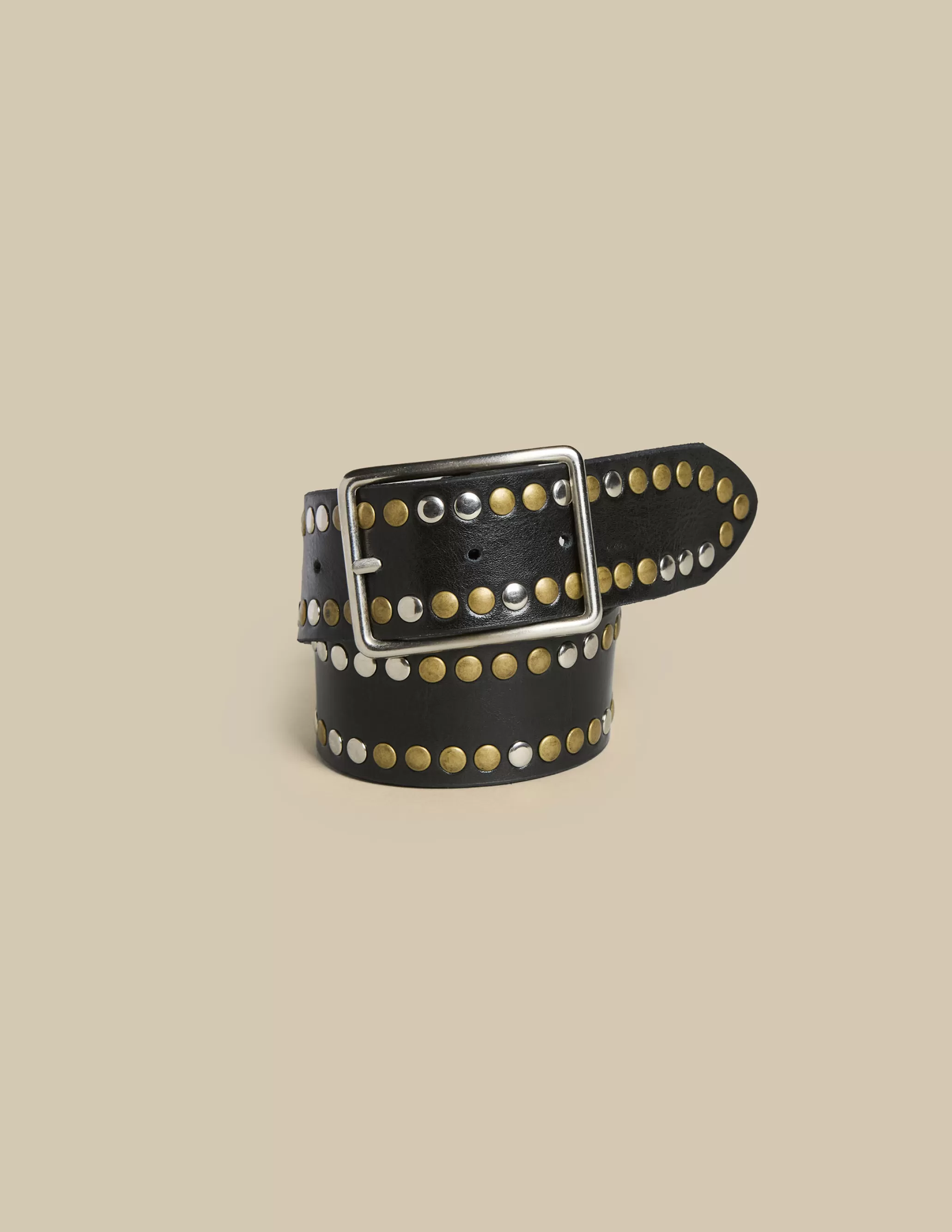 Nicoli BLACK LEATHER TWO-TONE STUDS BELT< Belts