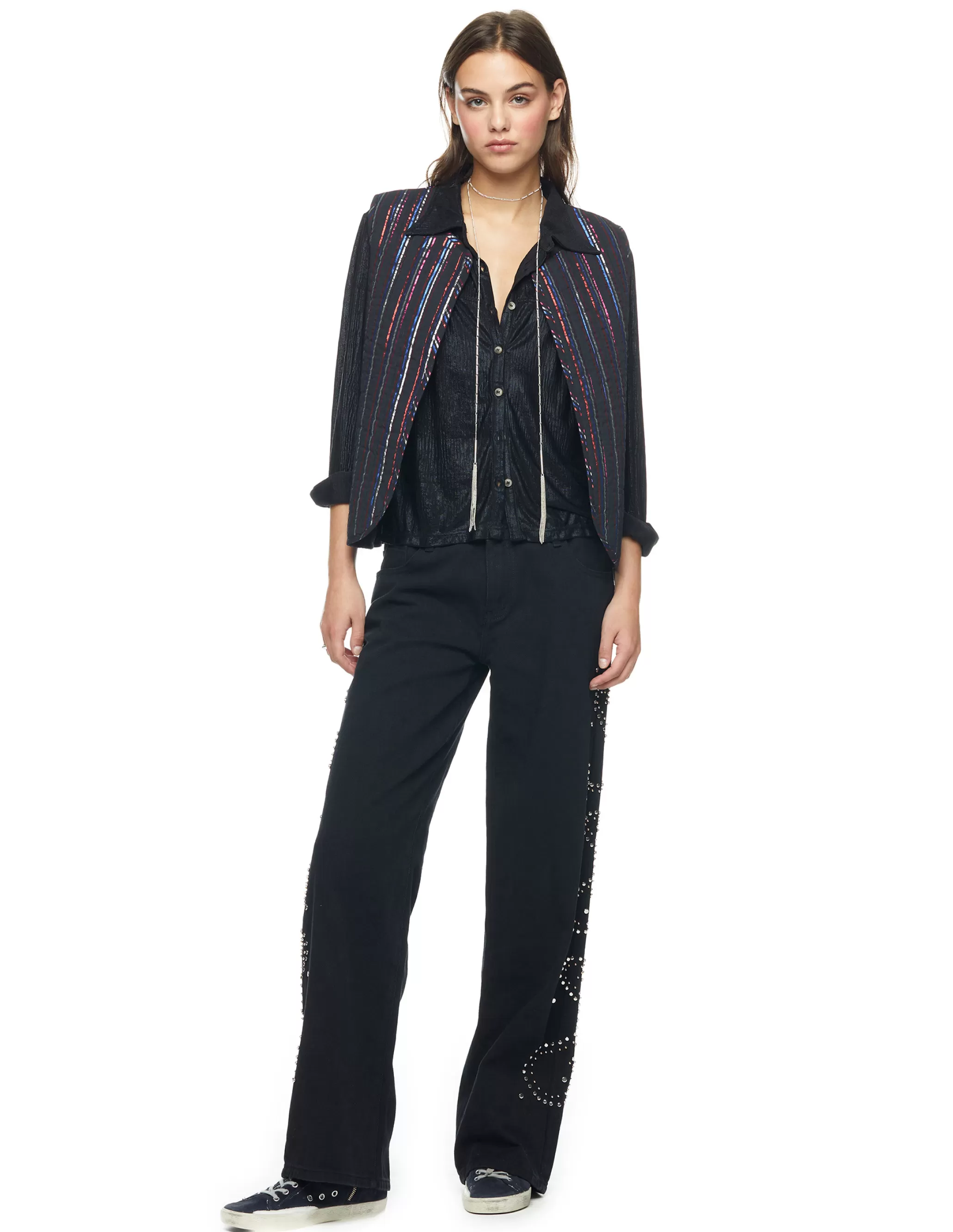 Nicoli BLACK PAISLEY STUDDED JEANS< Trousers | Denim