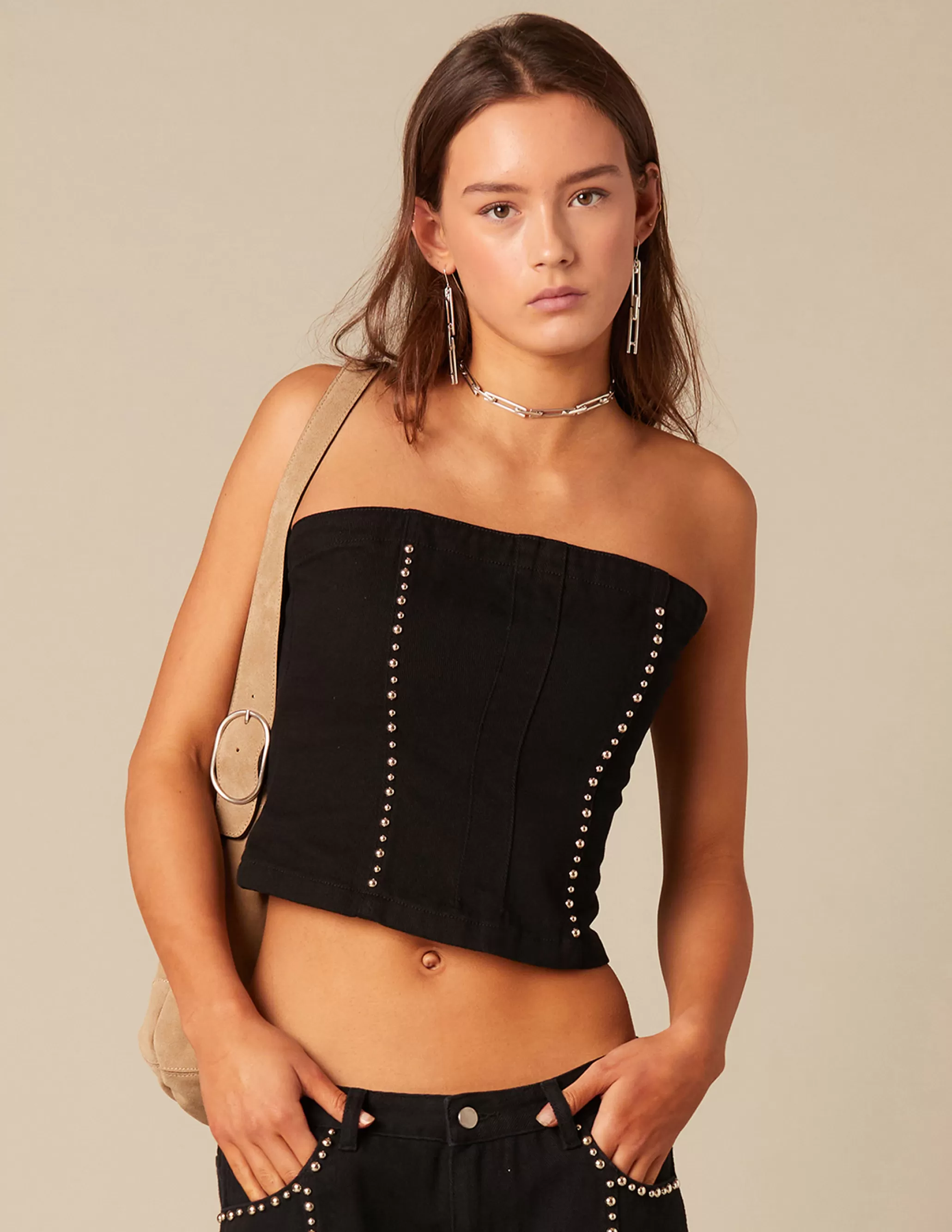 Nicoli BLACK STUDDED TOP< Tops | Denim