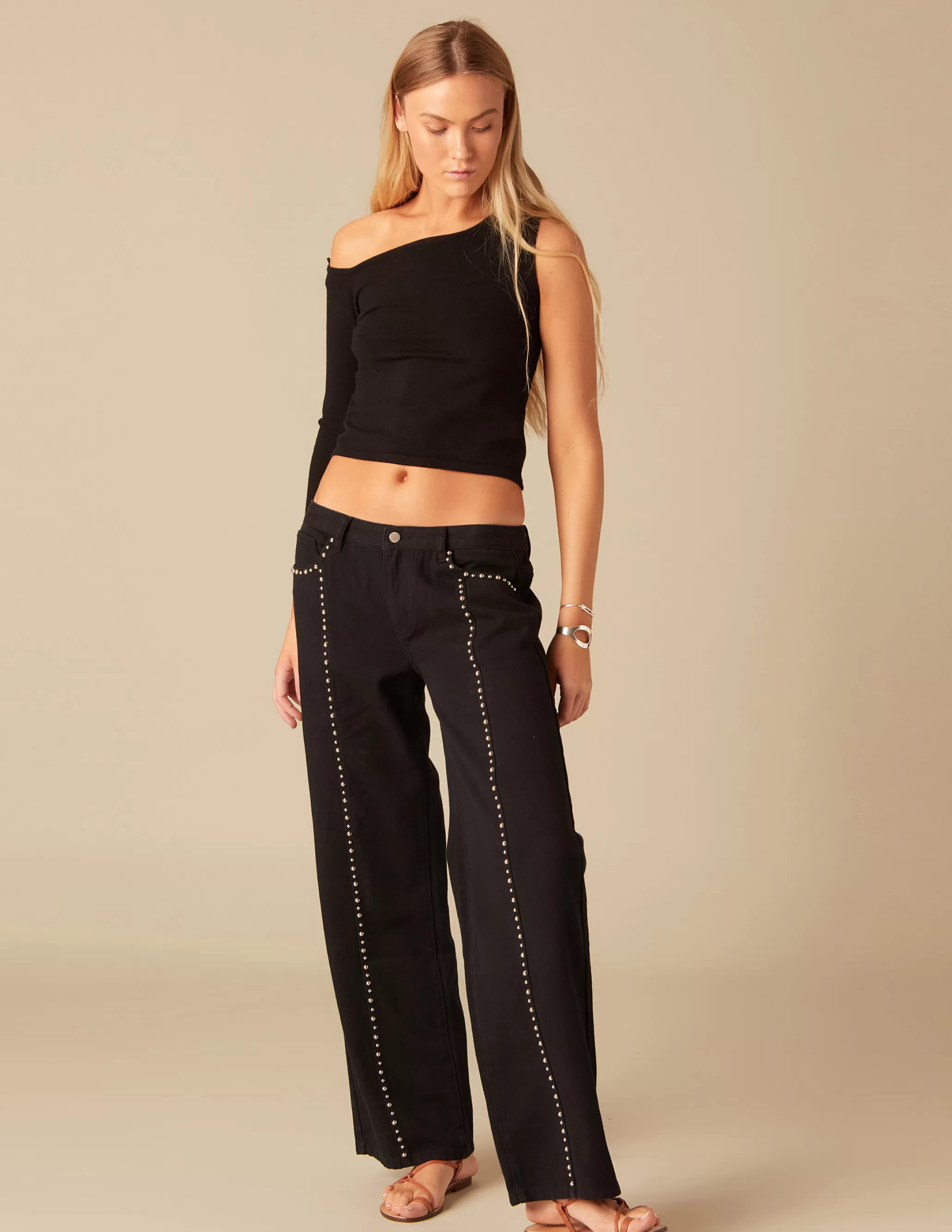 Nicoli BLACK STUDDED TROUSERS< Trousers | Denim