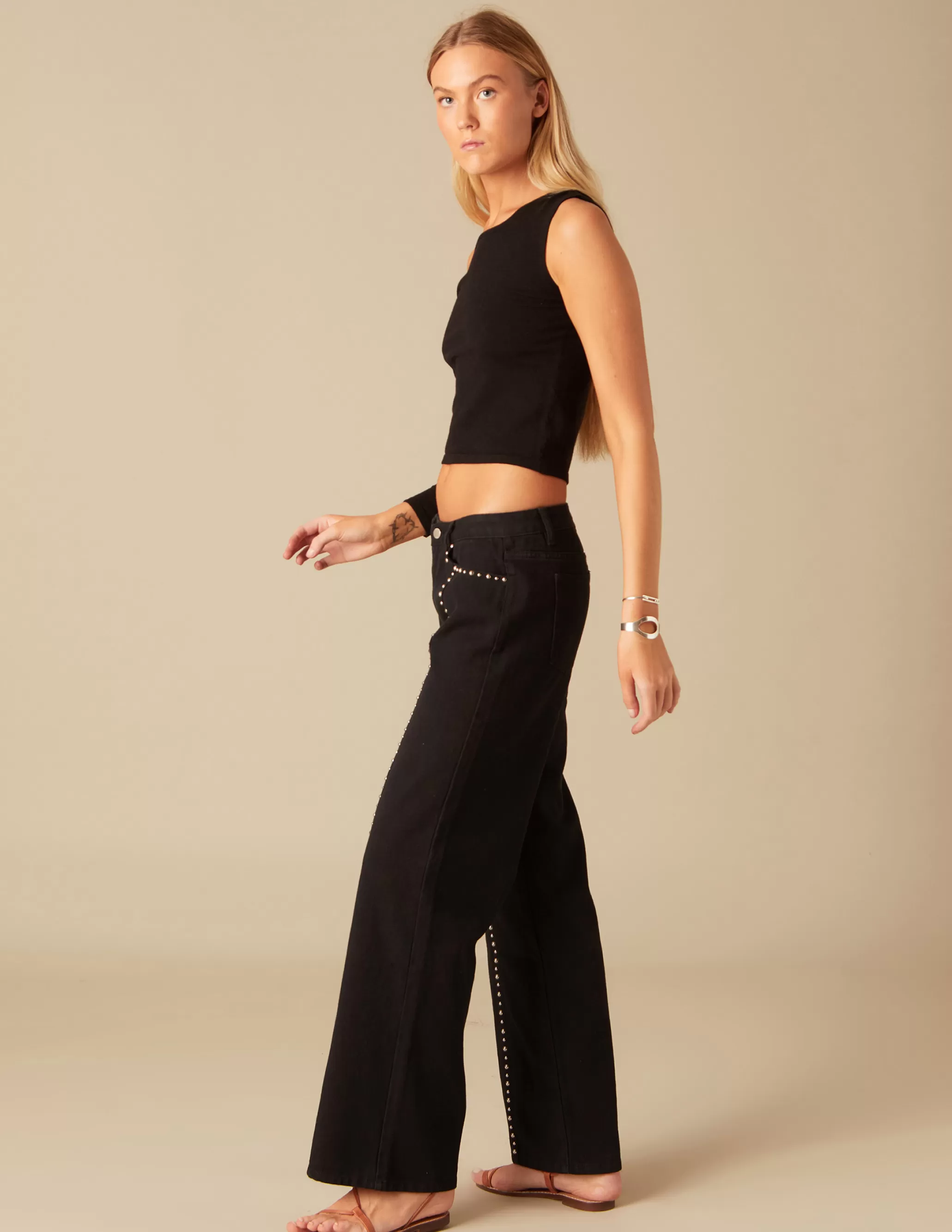 Nicoli BLACK STUDDED TROUSERS< Trousers | Denim