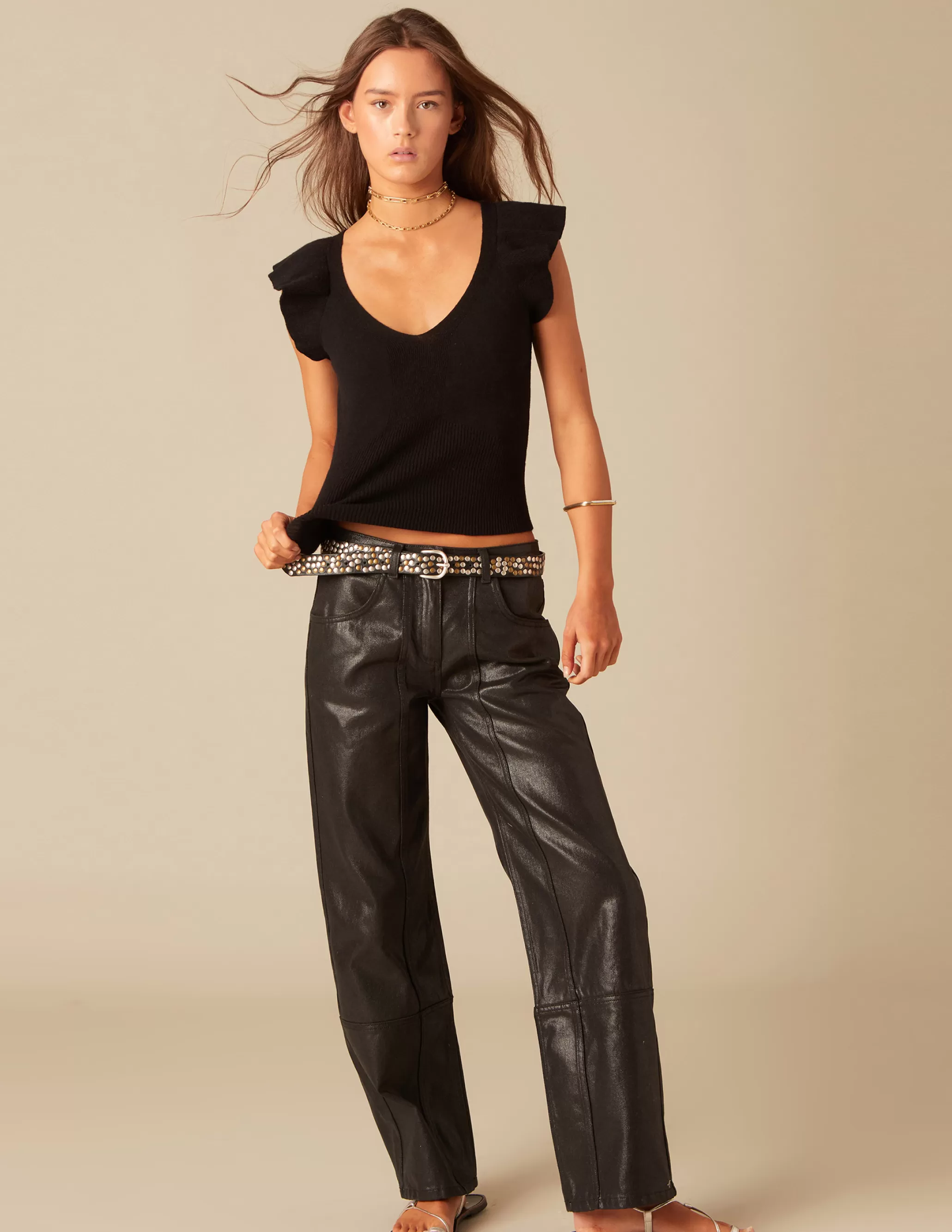 Nicoli BLACK WAXED TROUSERS< Trousers | Denim