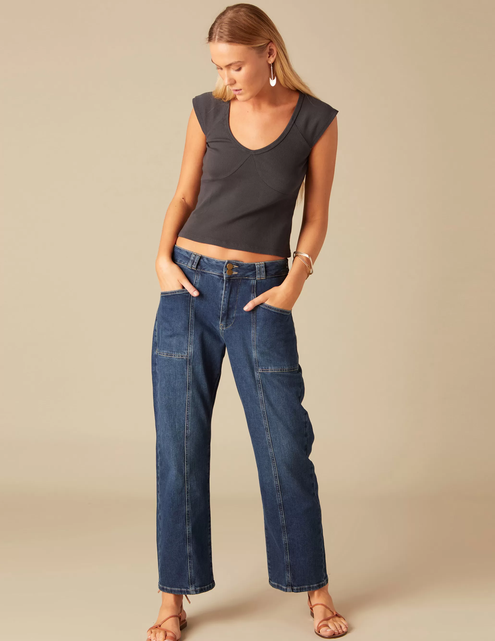 Nicoli BLUE BLACK STITCHED JEANS< Trousers | Denim