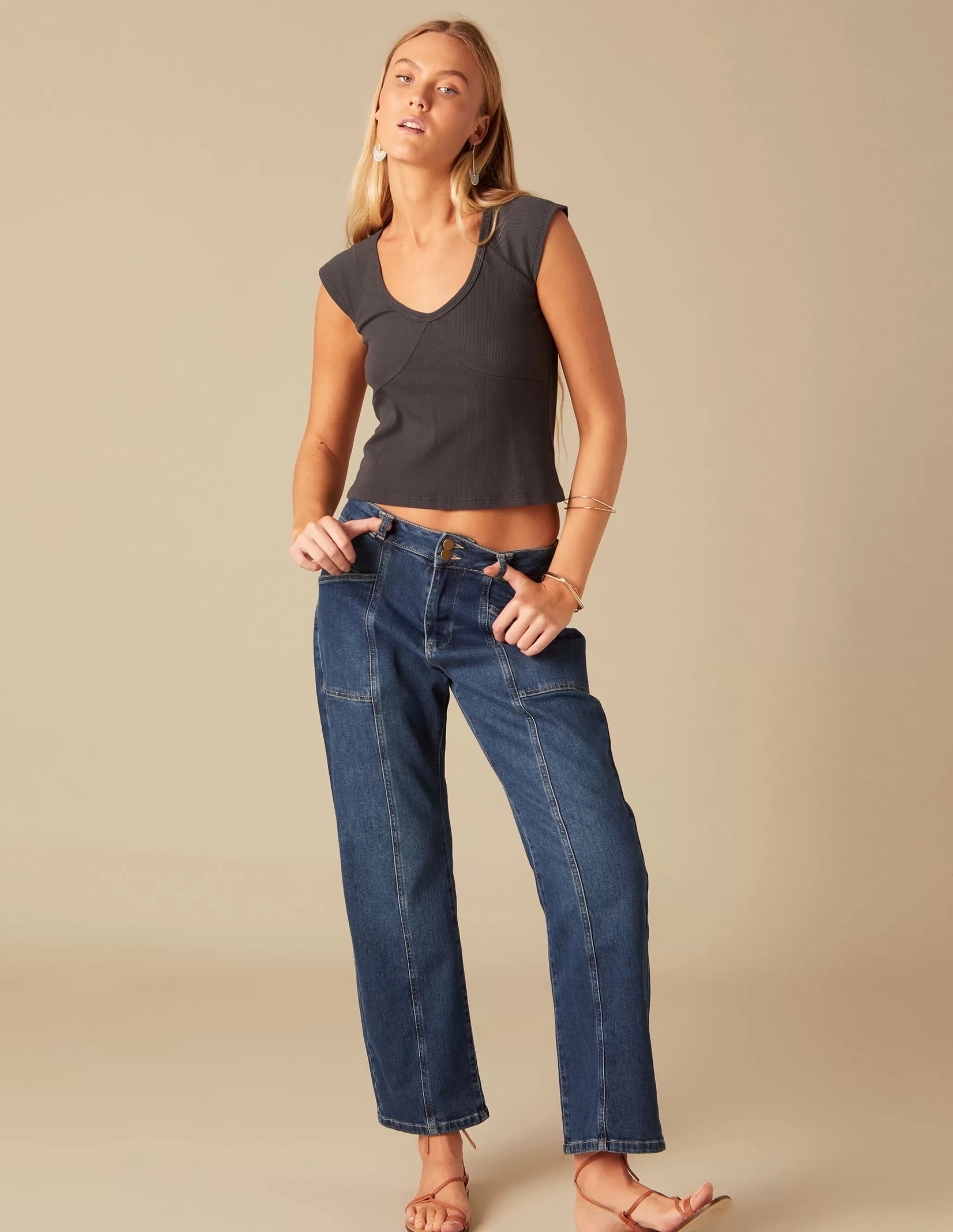 Nicoli BLUE BLACK STITCHED JEANS< Trousers | Denim