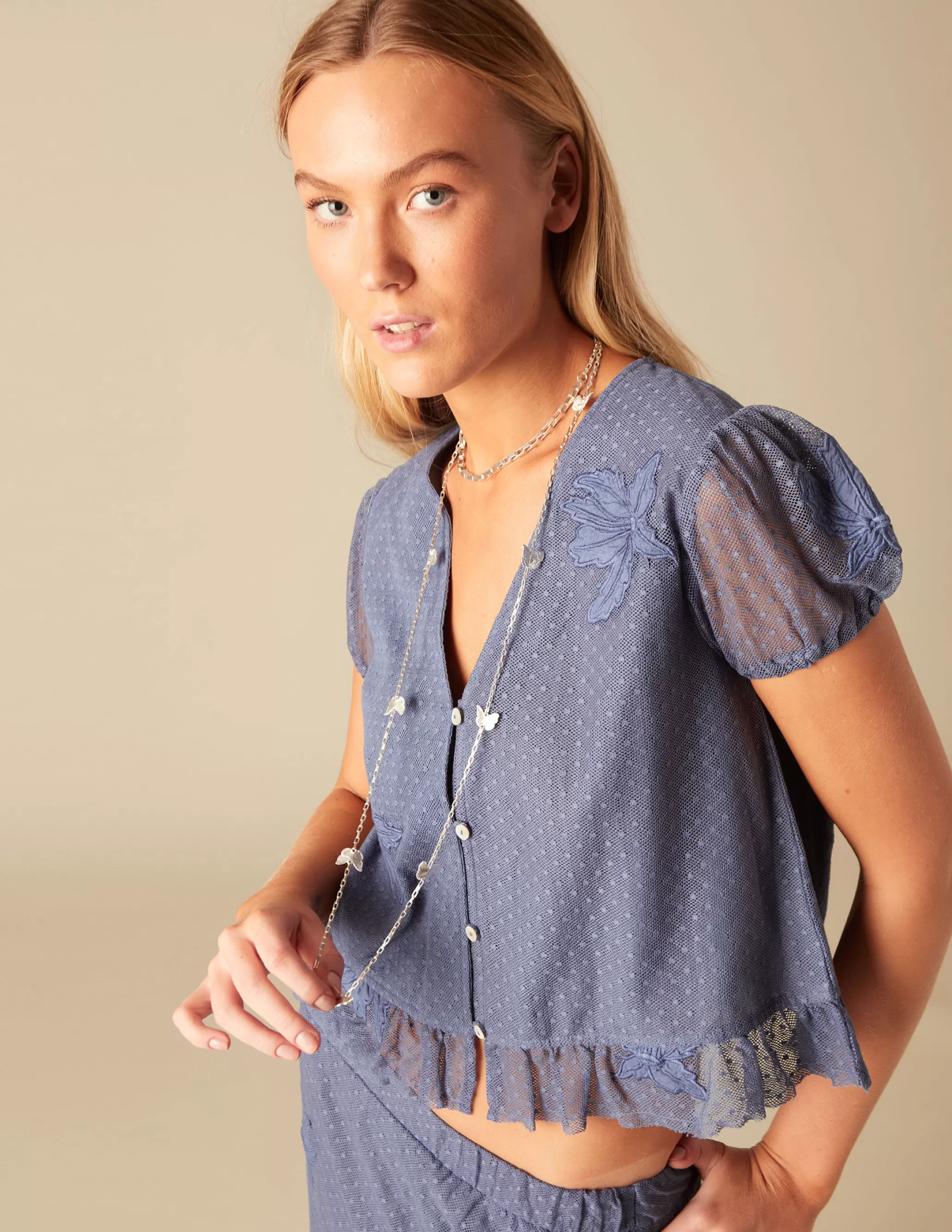 Nicoli BLUE LACE SHIRT< Shirts & Blouses