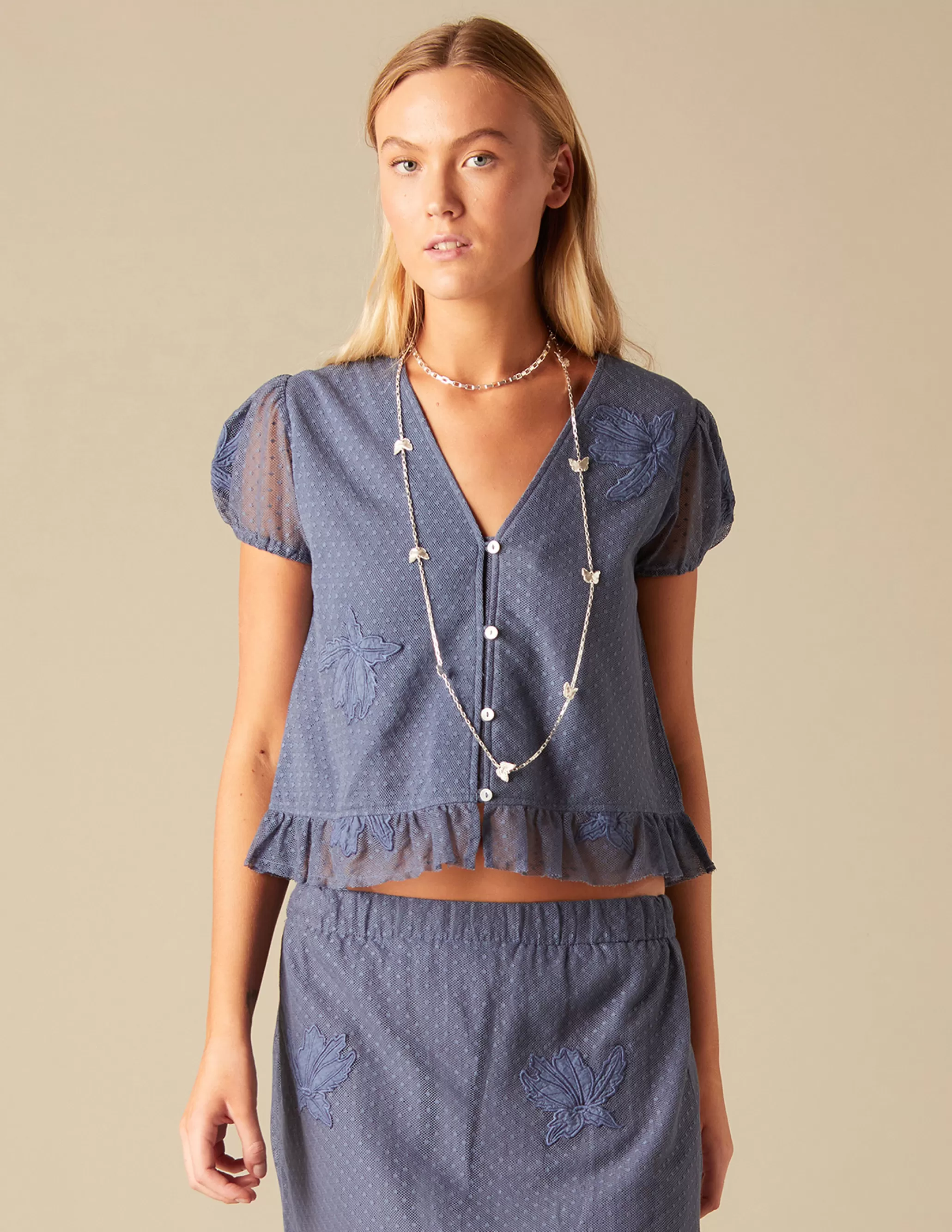 Nicoli BLUE LACE SHIRT< Shirts & Blouses