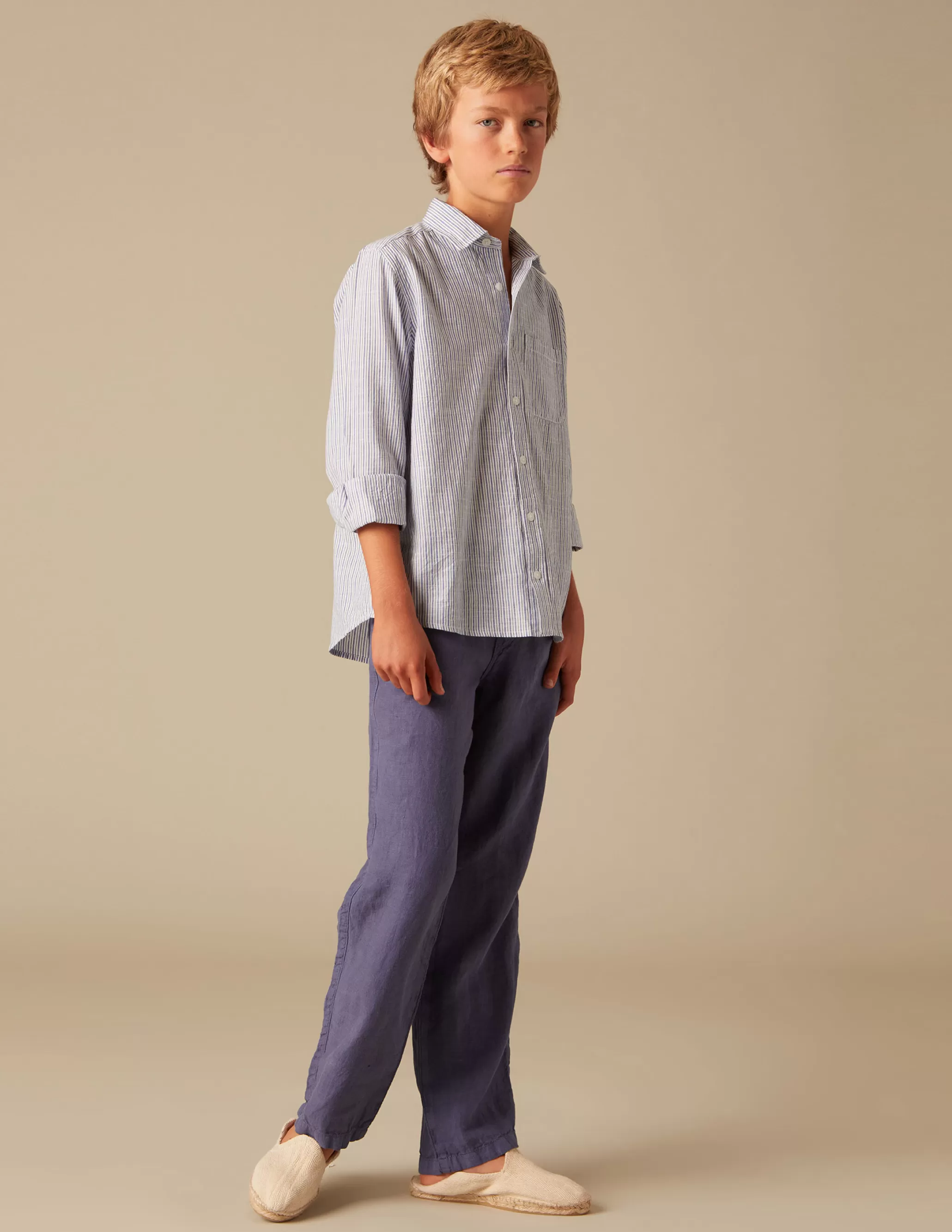 Nicoli BLUE LINEN TROUSERS< Trousers