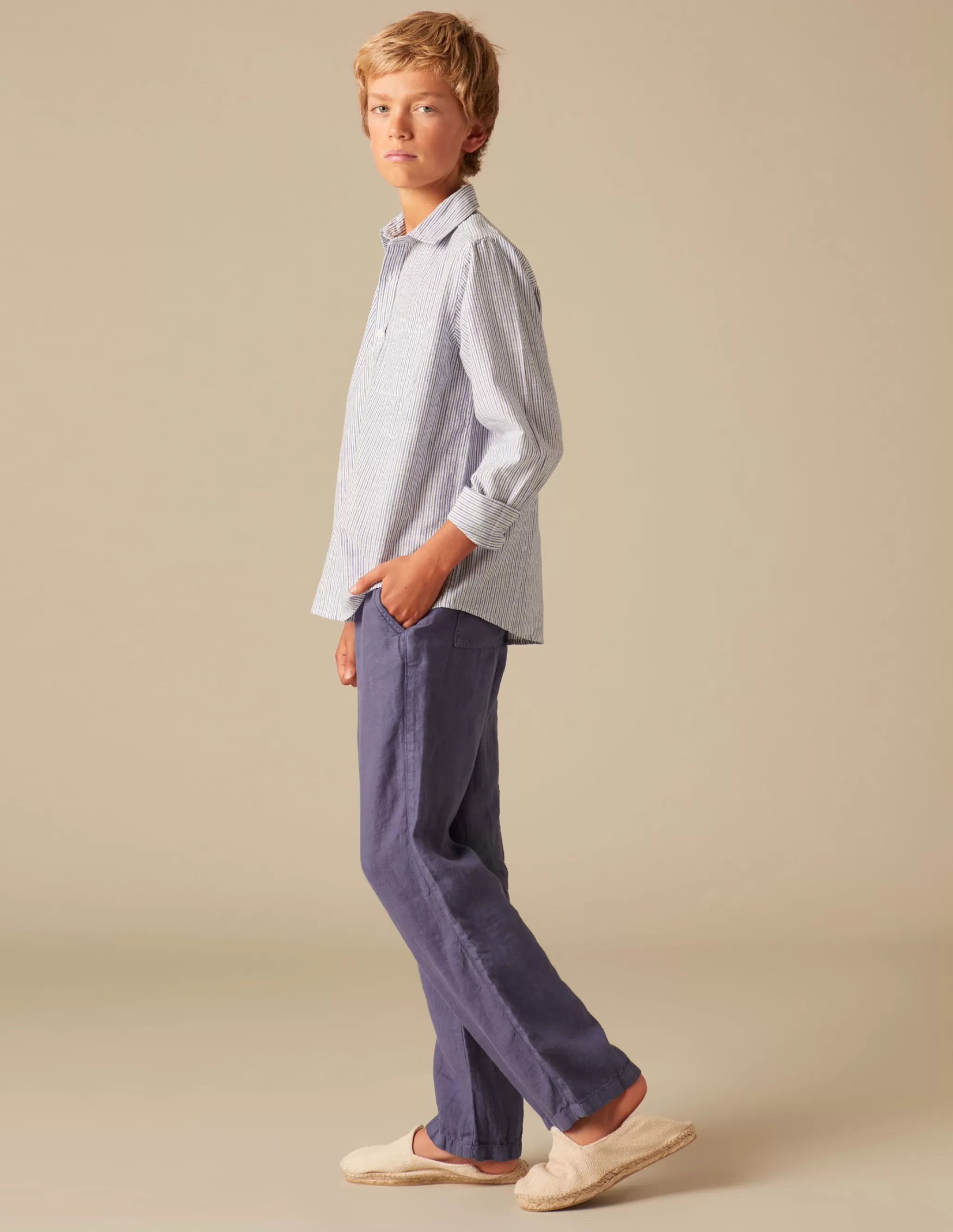 Nicoli BLUE LINEN TROUSERS< Trousers