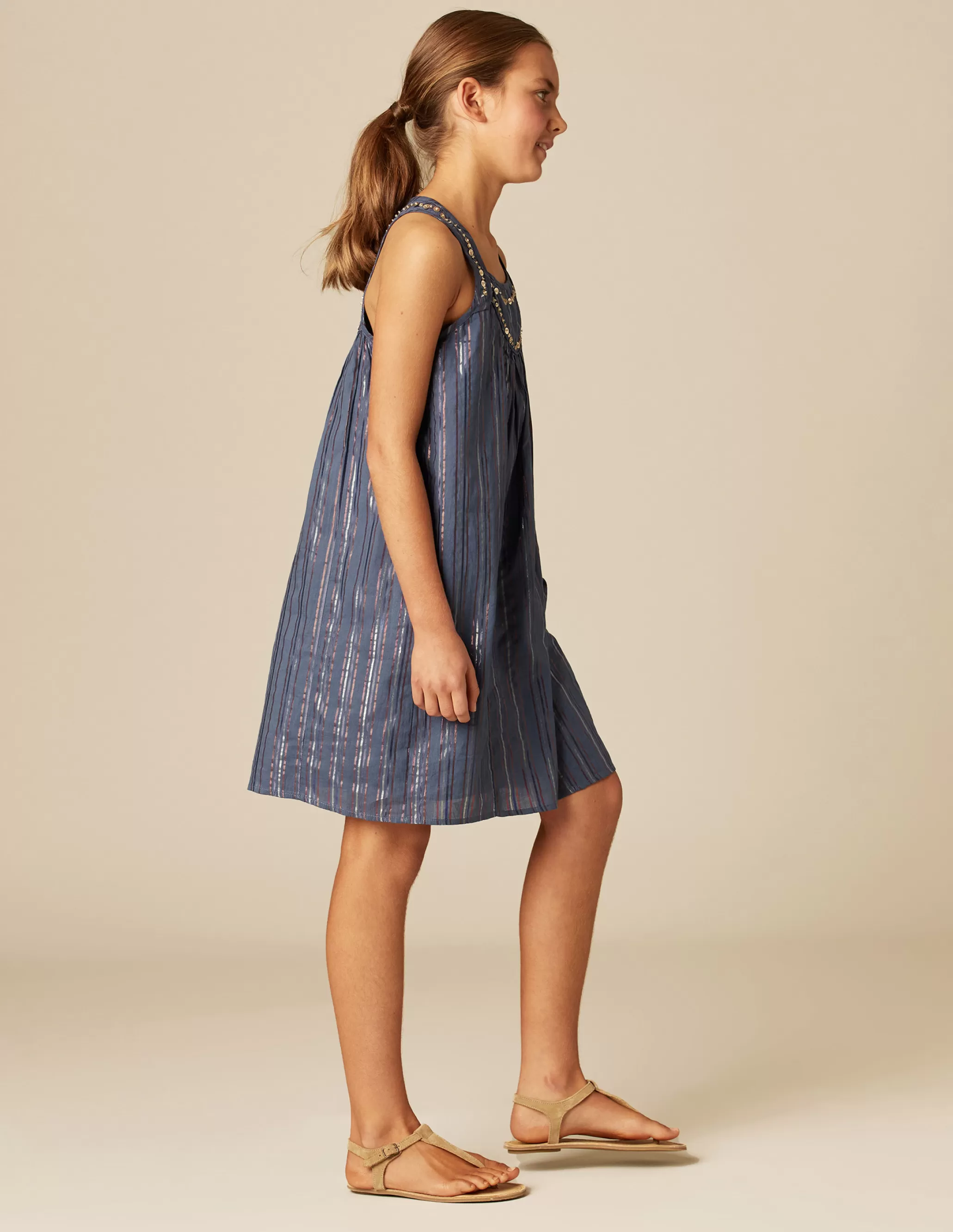 Nicoli BLUE LUREX STRIPED DRESS< Dresses