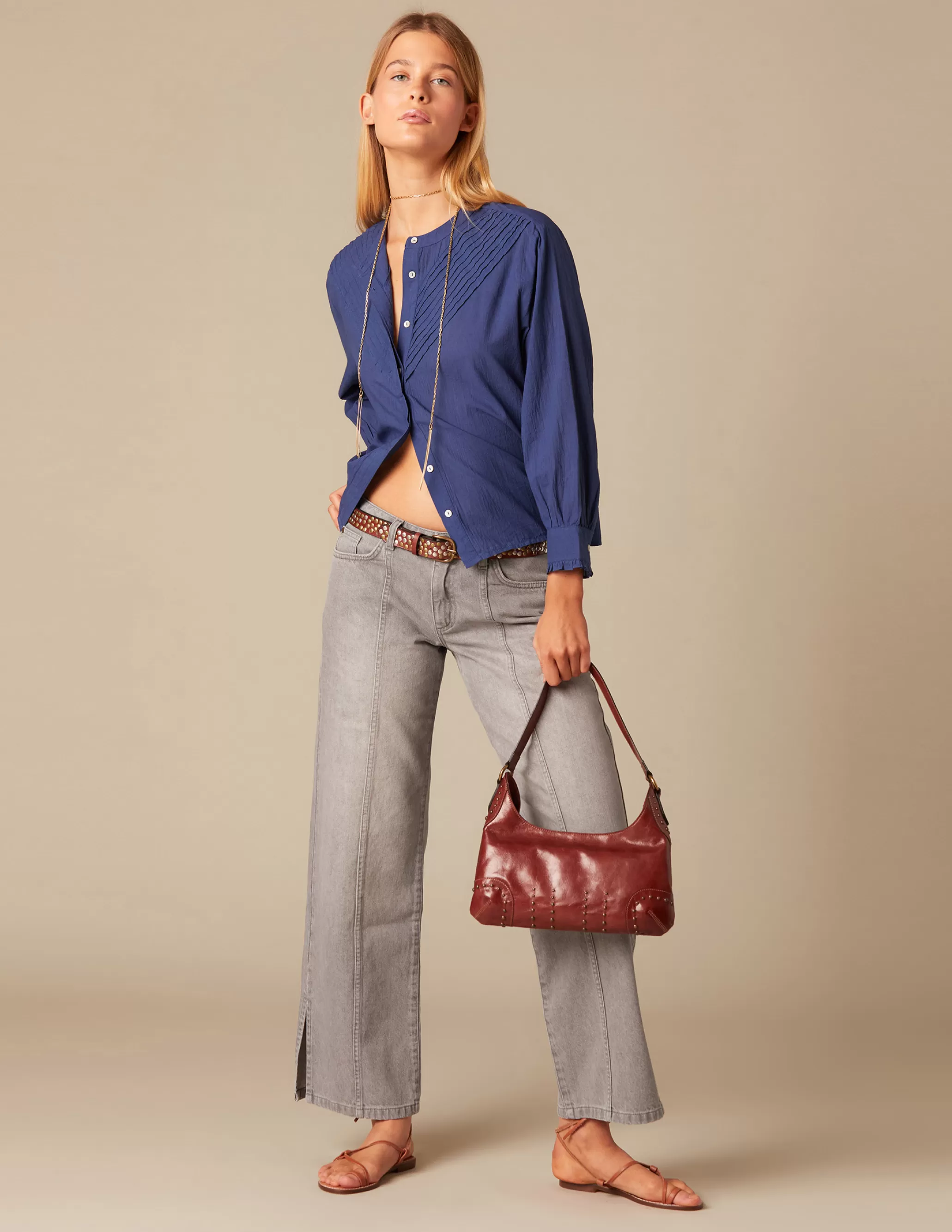 Nicoli BLUE PIN-TUCK SHIRT< Shirts & Blouses