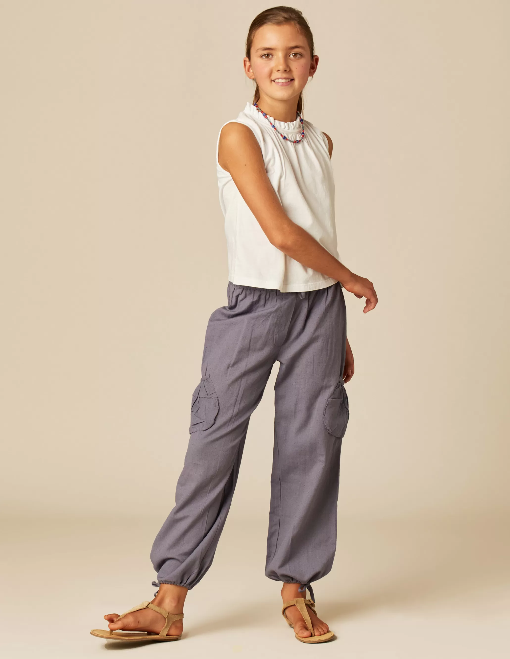 Nicoli BLUE POCKET LINEN TROUSERS< Trousers