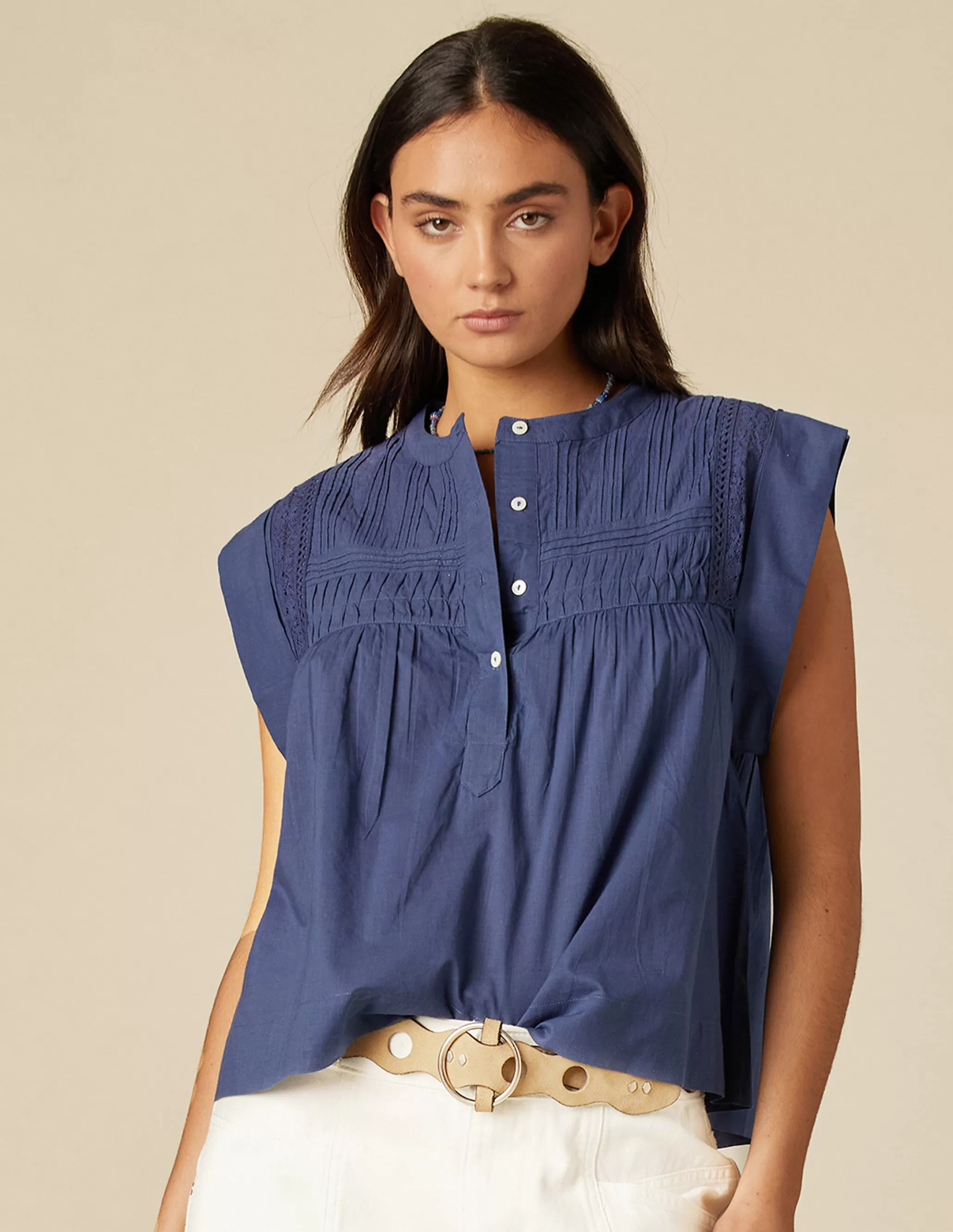 Nicoli BLUE SLEEVELESS SHIRT< Shirts & Blouses