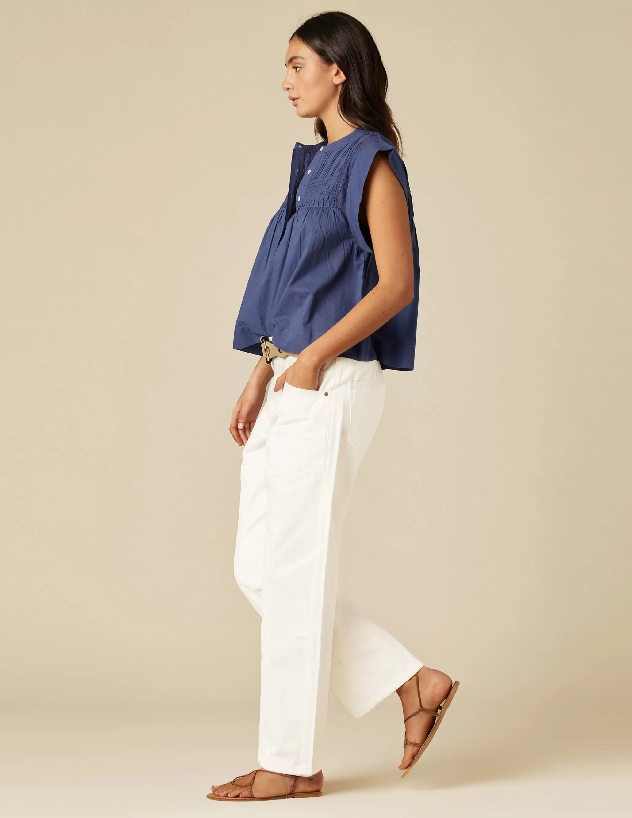 Nicoli BLUE SLEEVELESS SHIRT< Shirts & Blouses