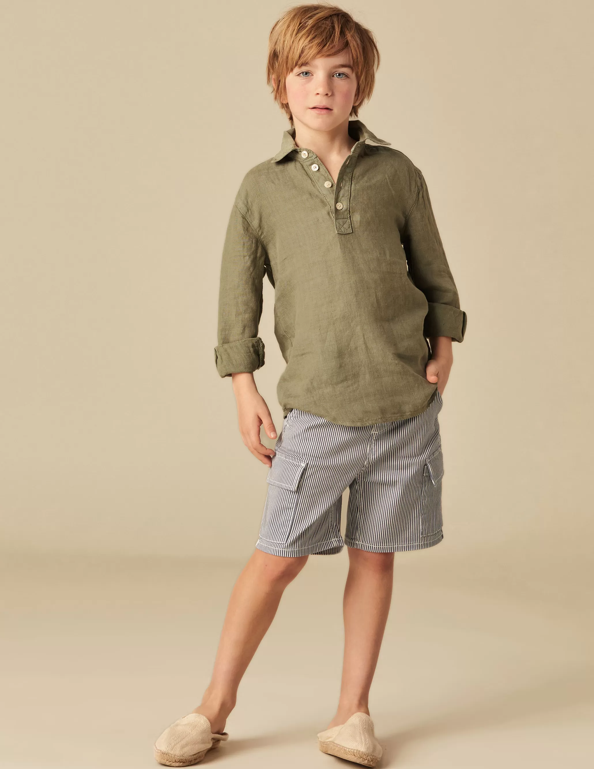 Nicoli BLUE STRIPED CARGO SHORTS<BOY Trousers