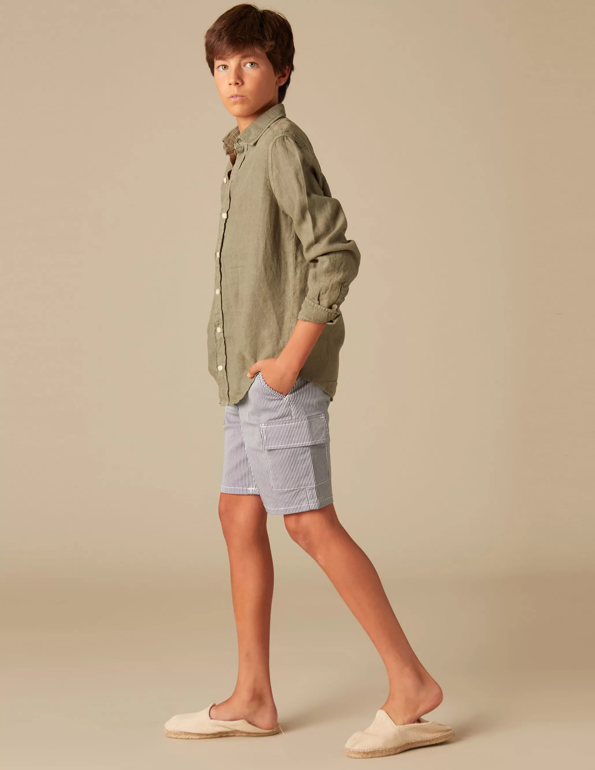 Nicoli BLUE STRIPED CARGO SHORTS< Trousers