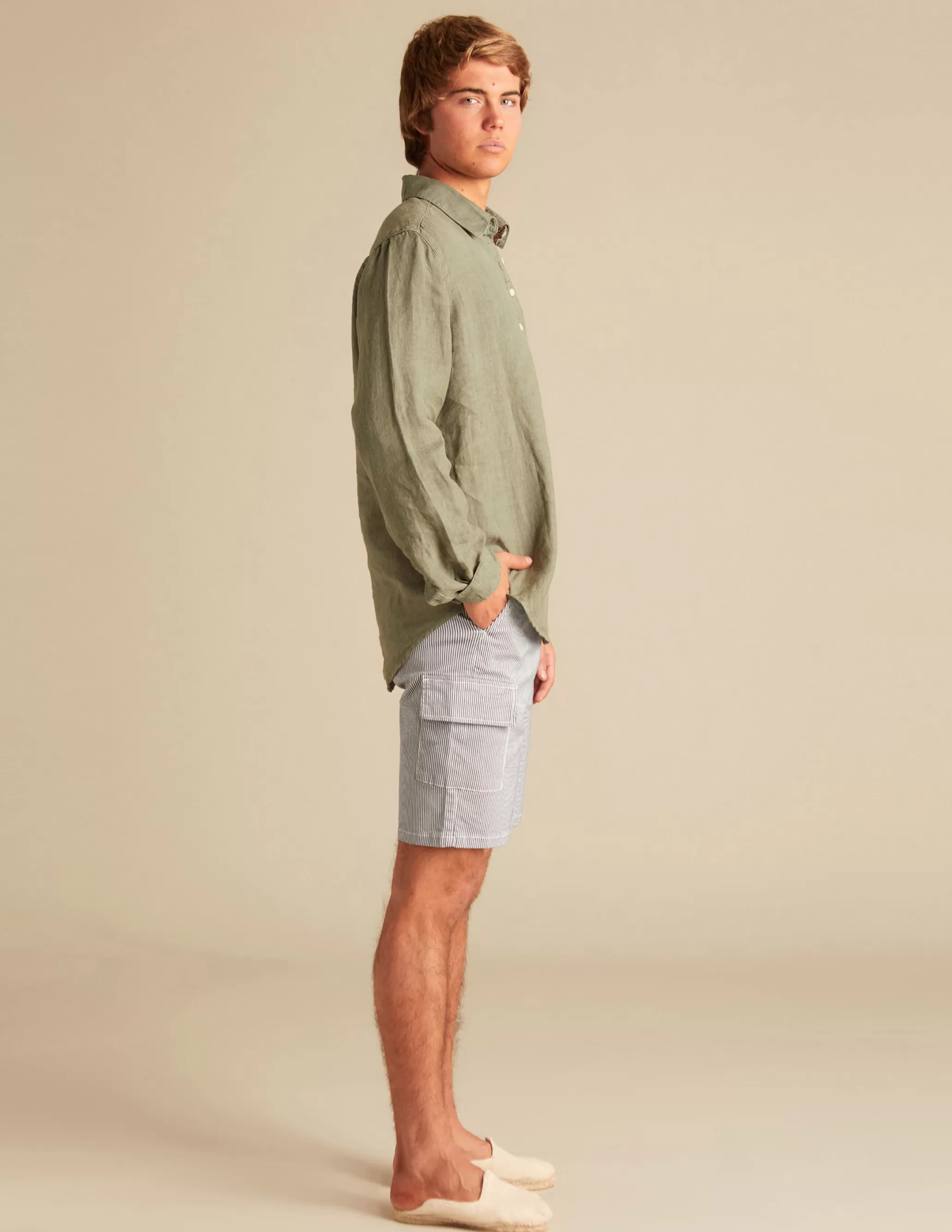 Nicoli BLUE STRIPED CARGO SHORTS< Trousers