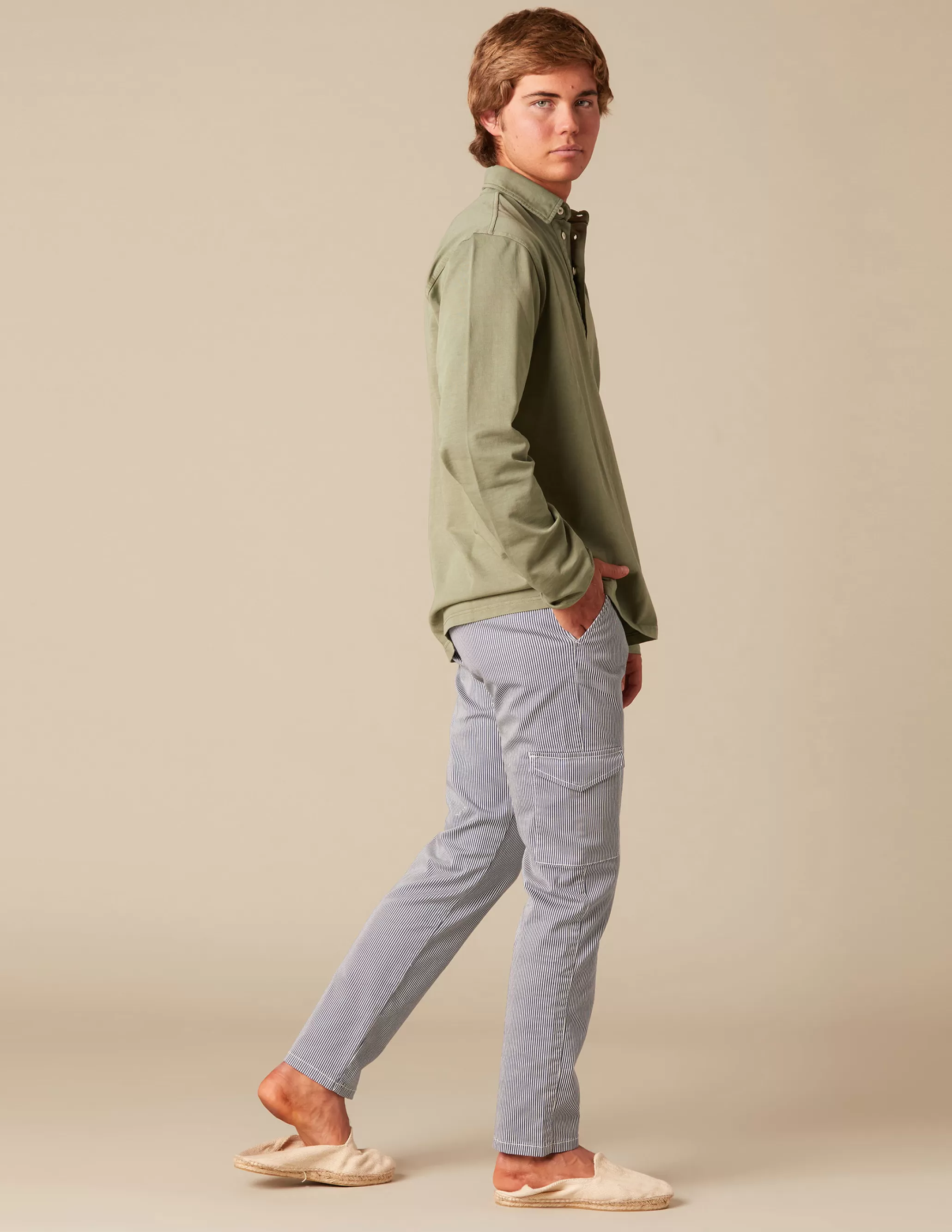 Nicoli BLUE STRIPED CARGO TROUSERS< Trousers