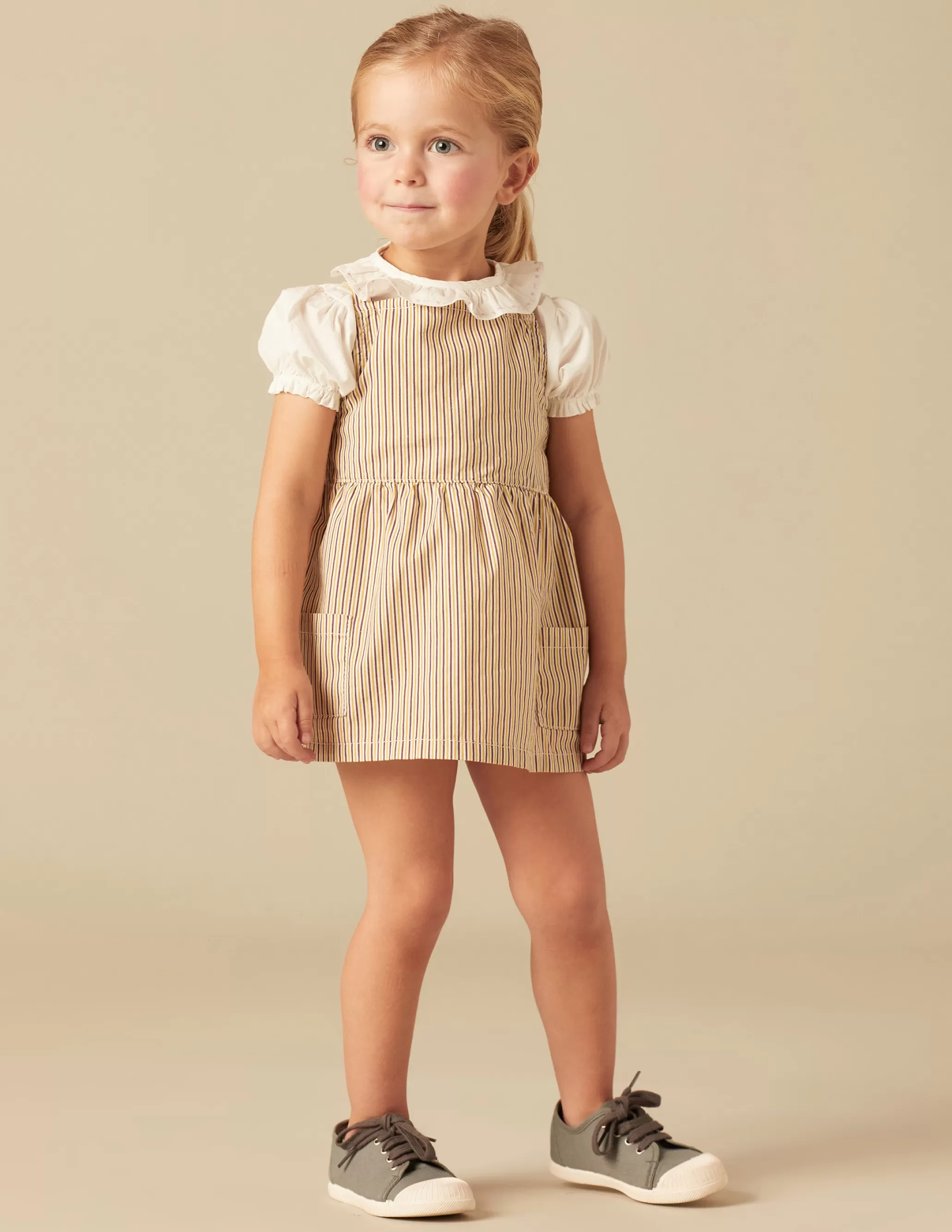 Nicoli BROWN STRIPED PINAFORE DRESS< Skirts