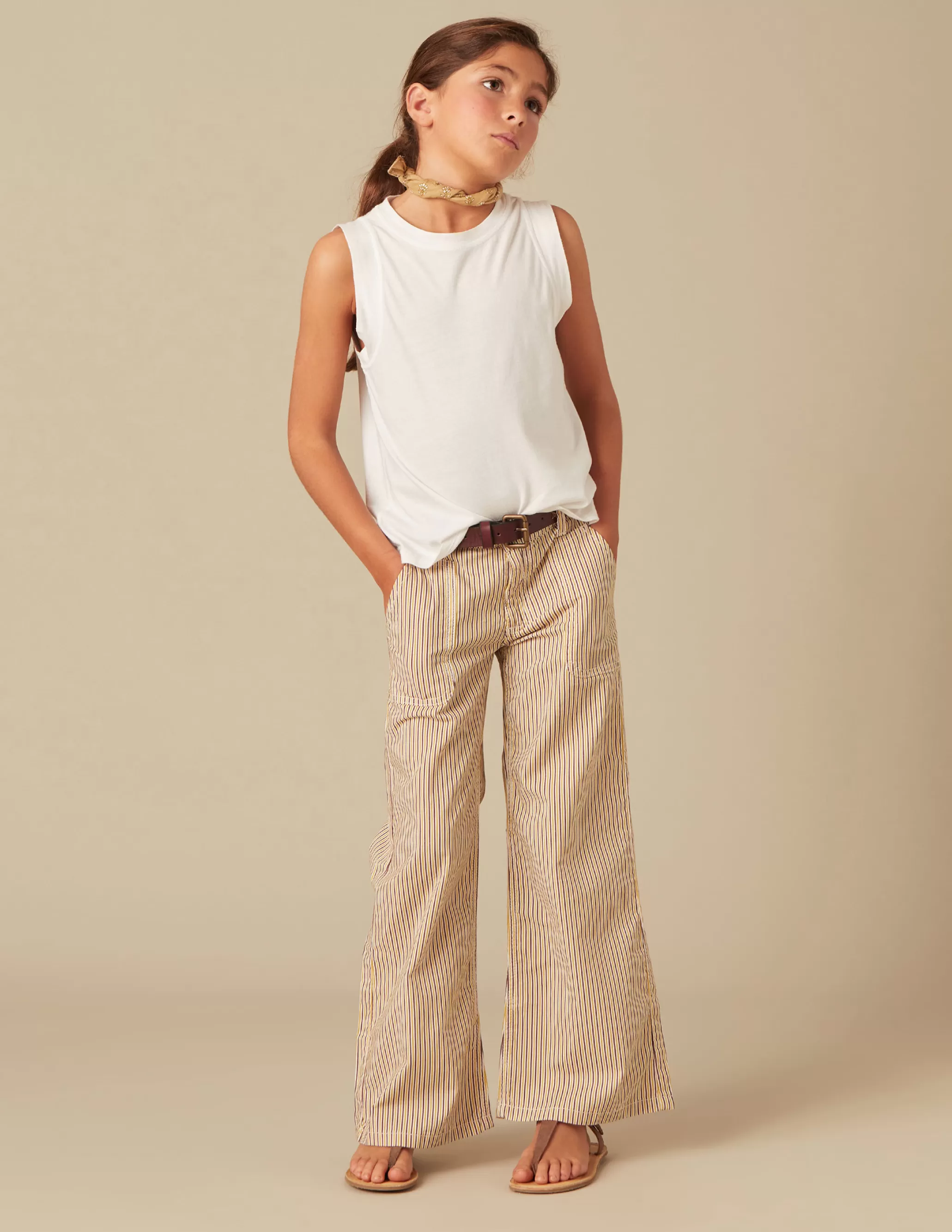 Nicoli BROWN STRIPED TROUSERS< Trousers