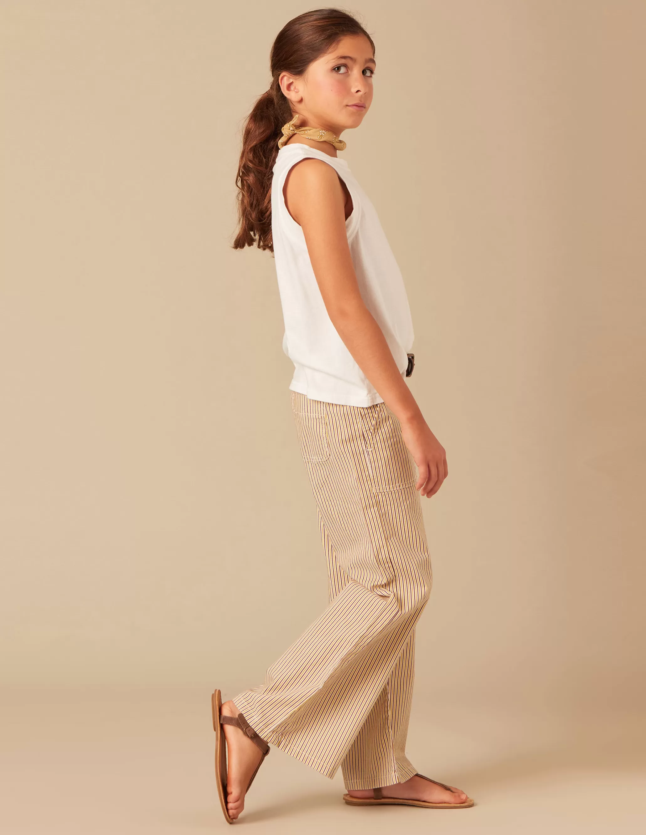 Nicoli BROWN STRIPED TROUSERS< Trousers