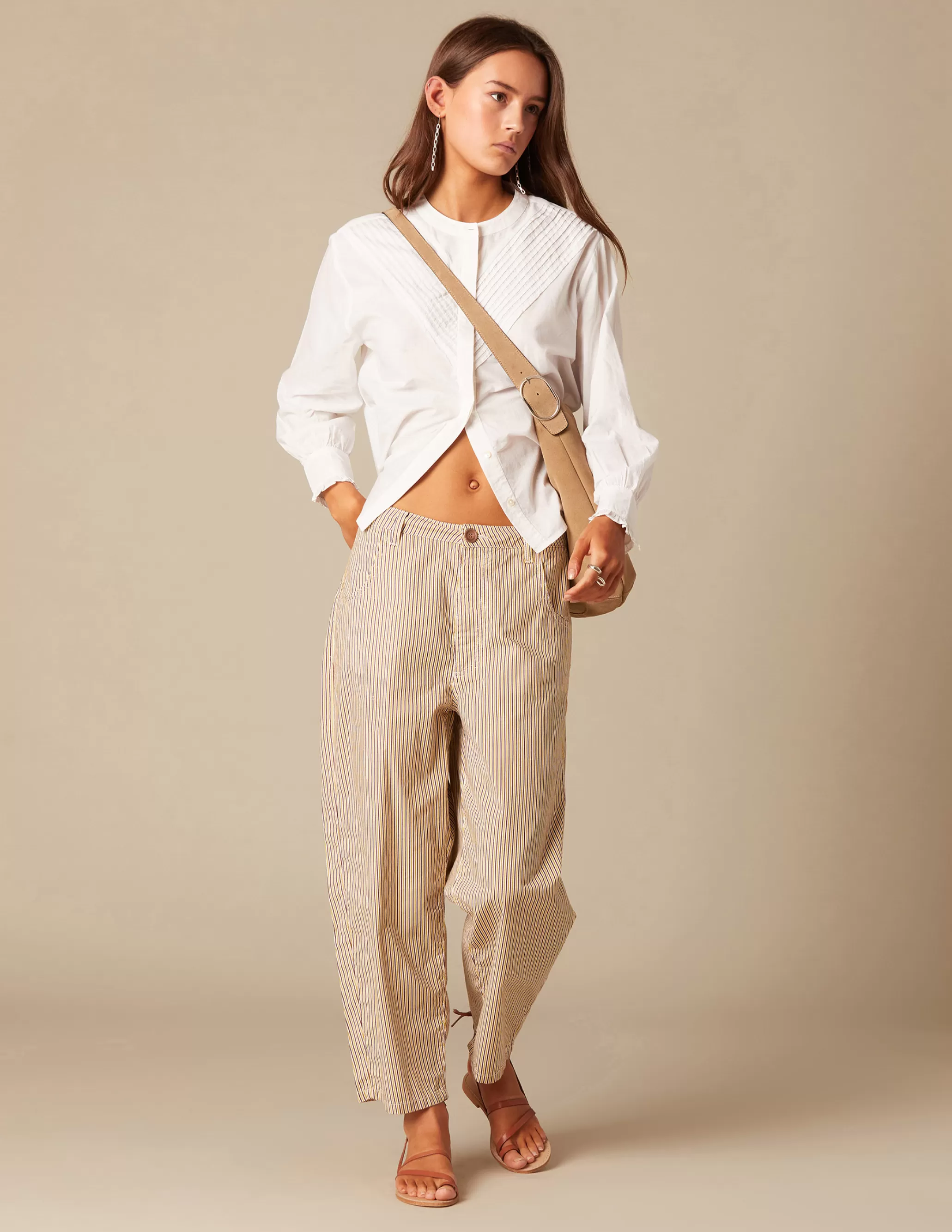 Nicoli BROWN STRIPED TROUSERS< Trousers