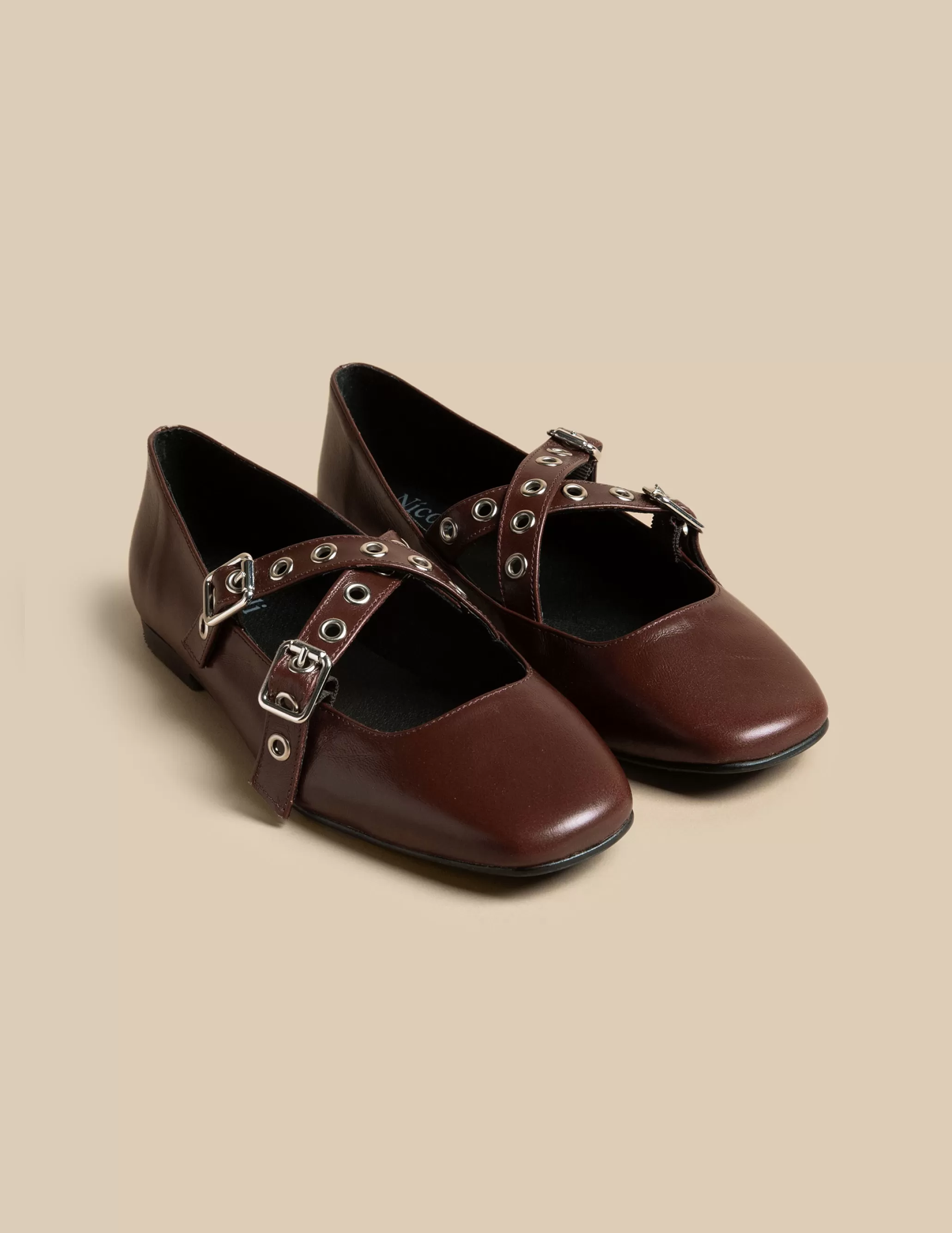 Nicoli BURGUNDY DOUBLE BUCKLE BALLERINA< Shoes