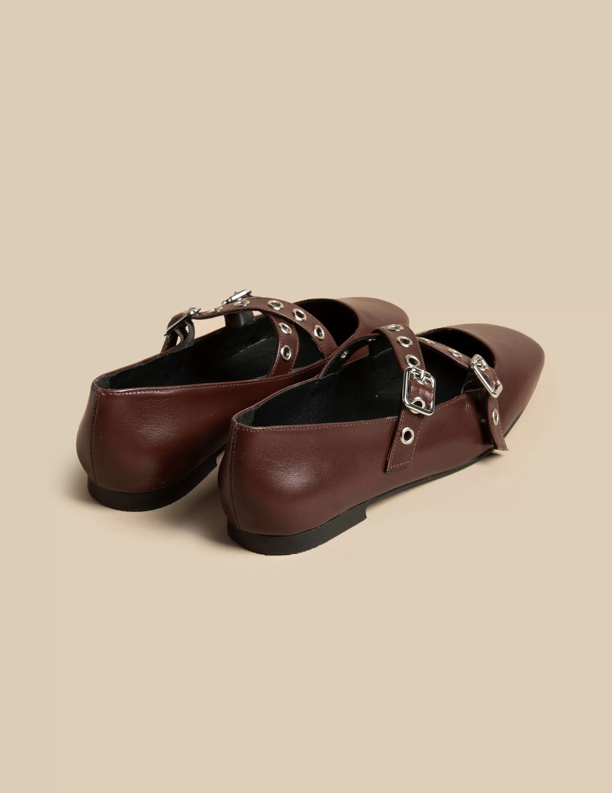 Nicoli BURGUNDY DOUBLE BUCKLE BALLERINA< Shoes