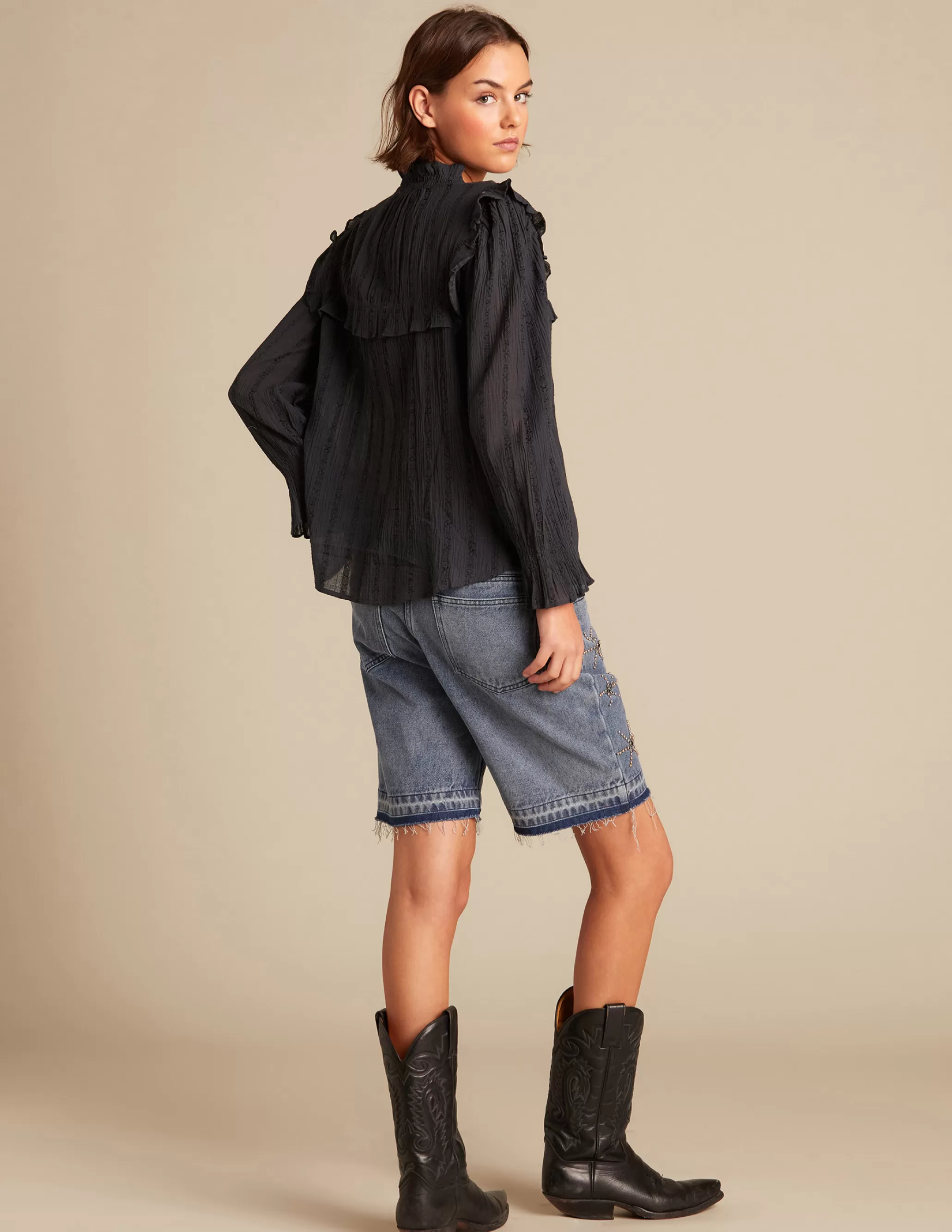 Nicoli DENIM STUDDED BERMUDA SHORTS< Denim | Shorts