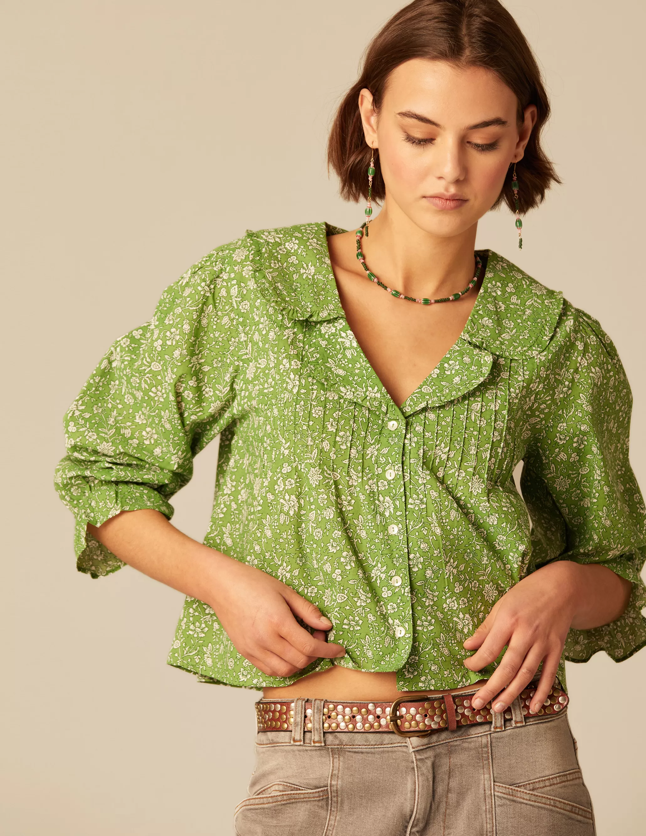 Nicoli GREEN FLORAL SHIRT< Shirts & Blouses