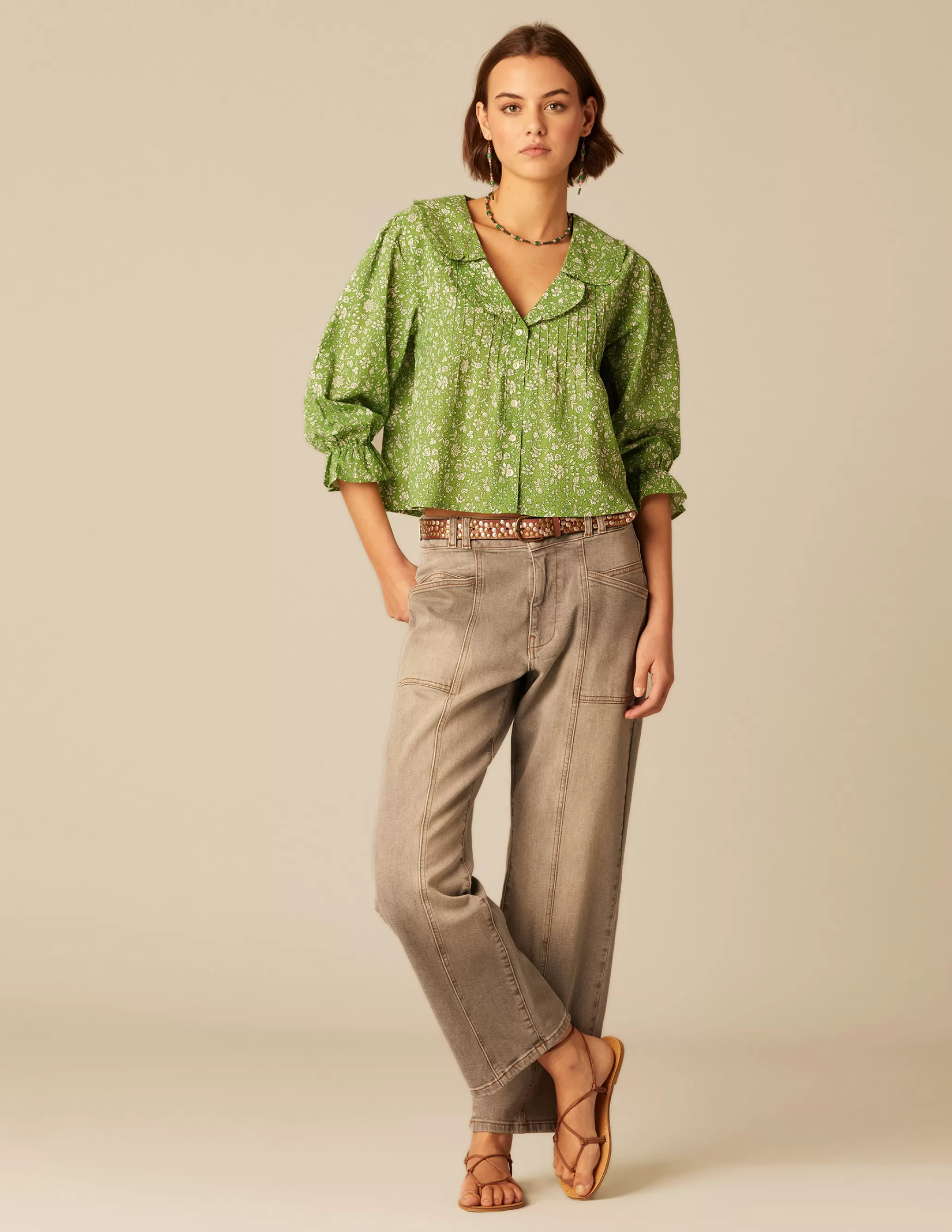 Nicoli GREEN FLORAL SHIRT< Shirts & Blouses