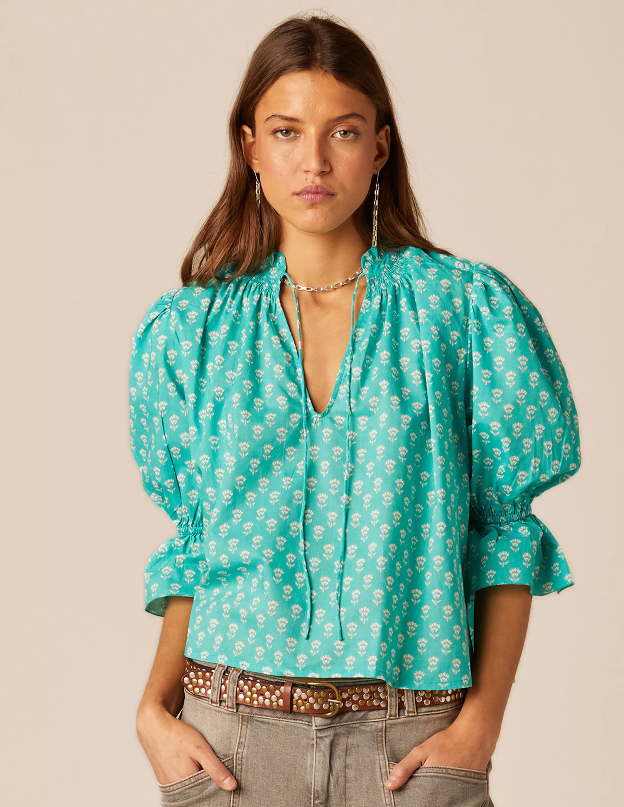 Nicoli GREEN FLORAL SHIRT< Shirts & Blouses