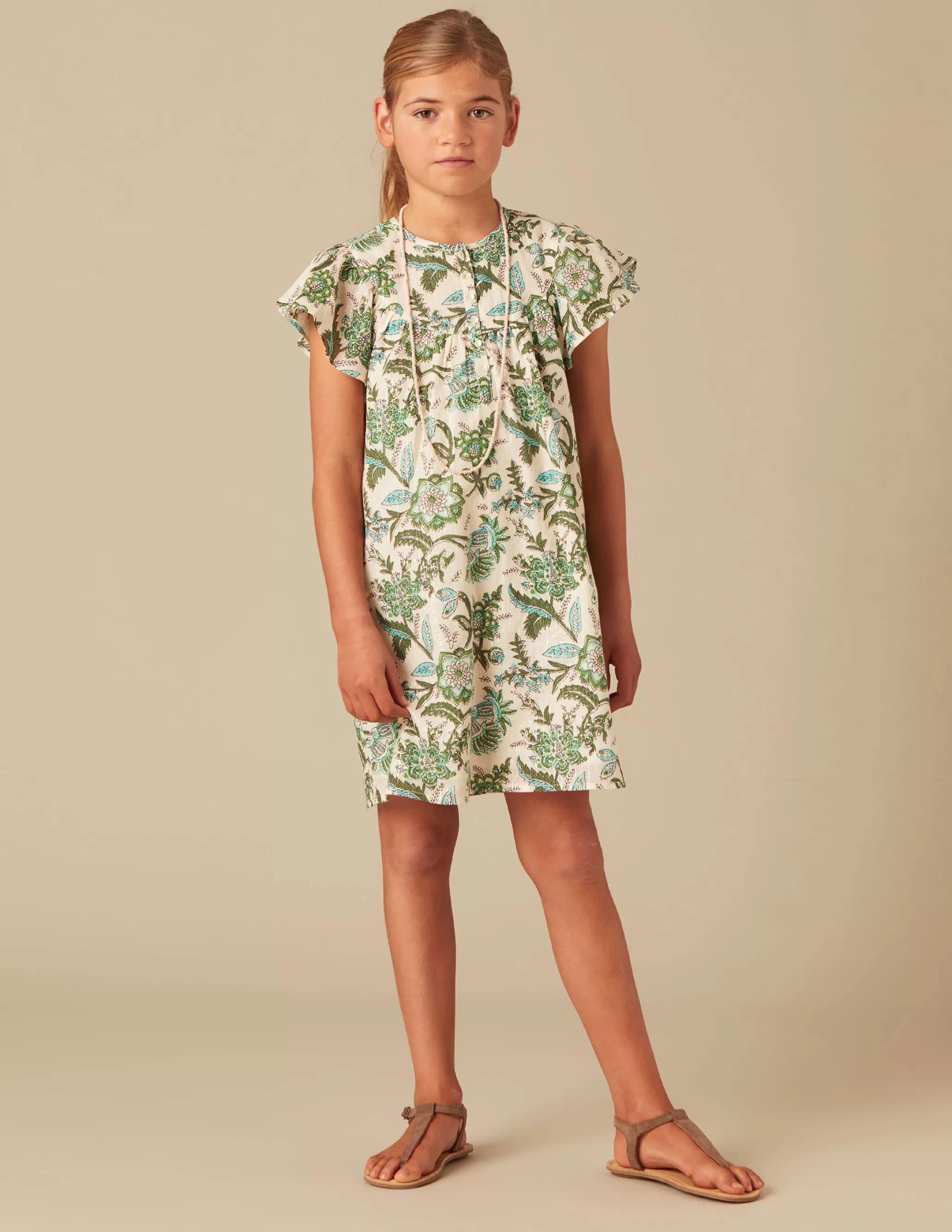 Nicoli GREEN LUREX FLORAL DRESS< Dresses