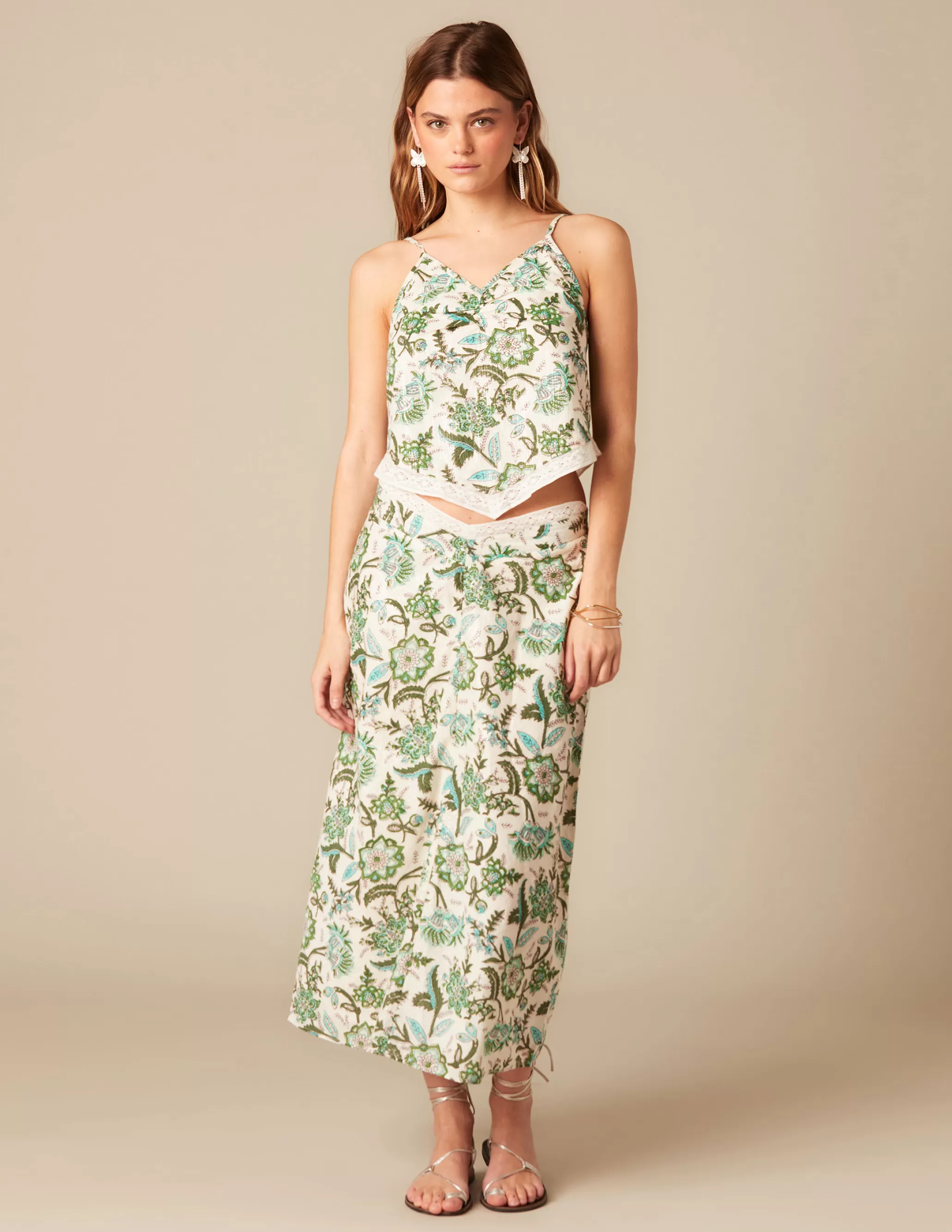 Nicoli GREEN LUREX FLORAL SKIRT< Skirts