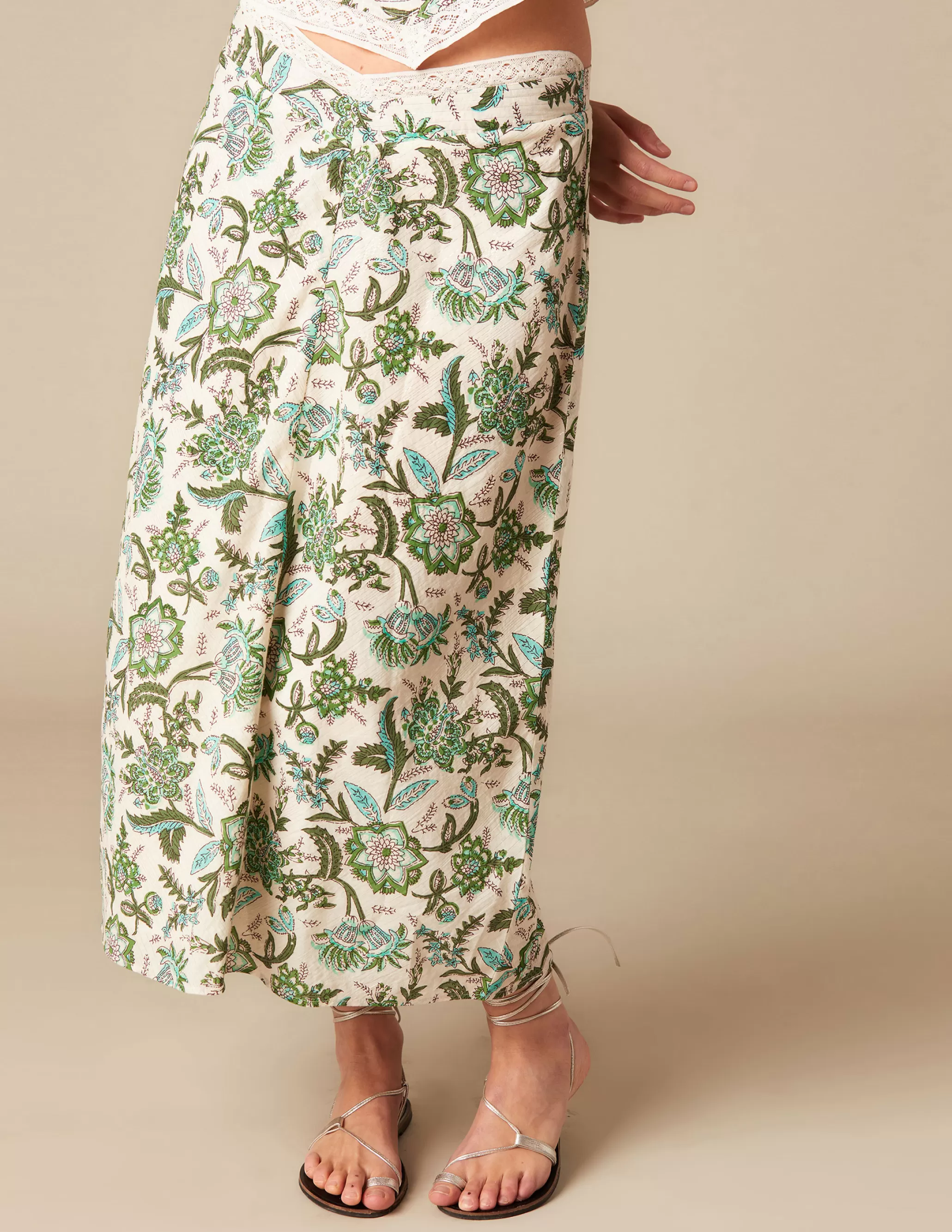 Nicoli GREEN LUREX FLORAL SKIRT< Skirts