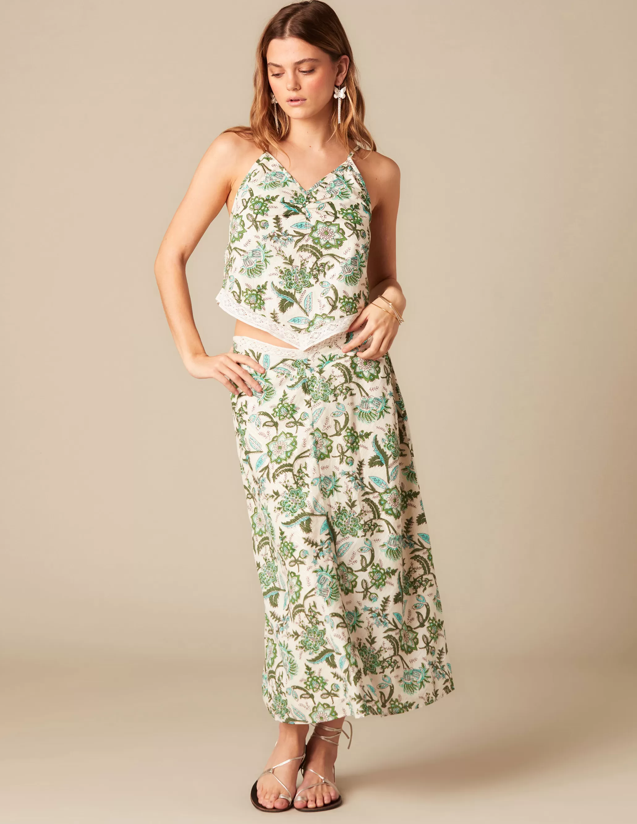 Nicoli GREEN LUREX FLORAL TOP< Tops