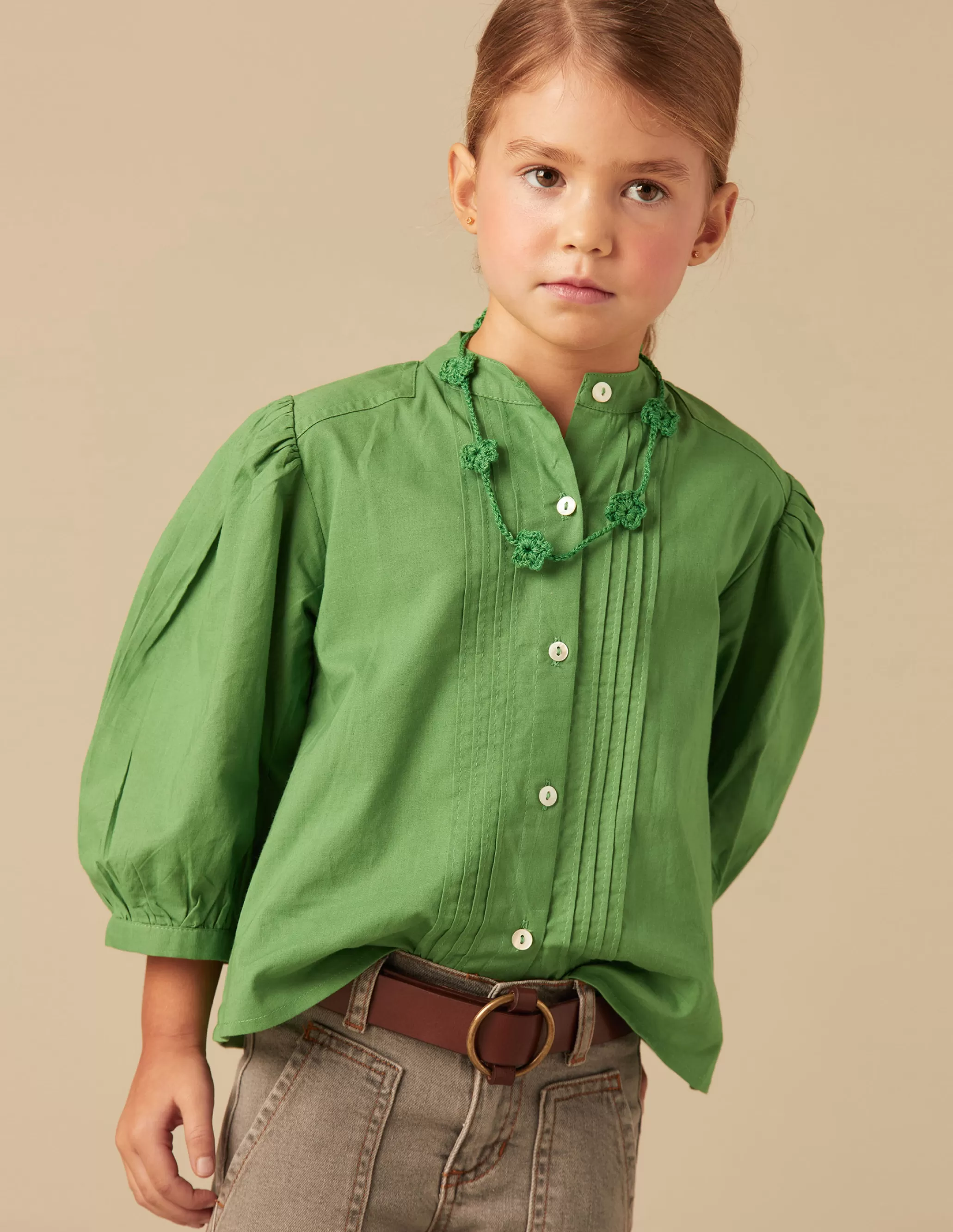 Nicoli GREEN PIN-TUCK SHIRT< Shirts