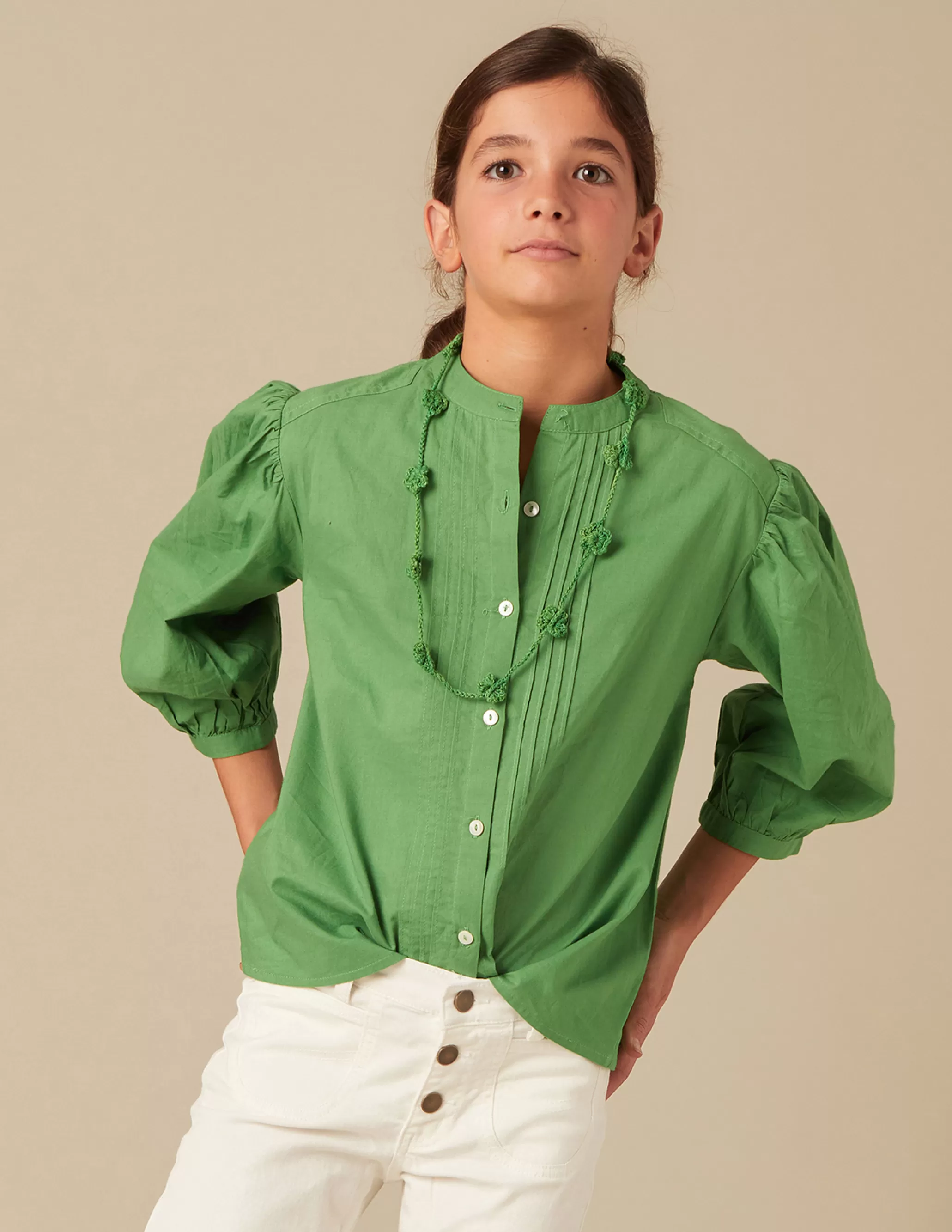 Nicoli GREEN PIN-TUCK SHIRT< Shirts