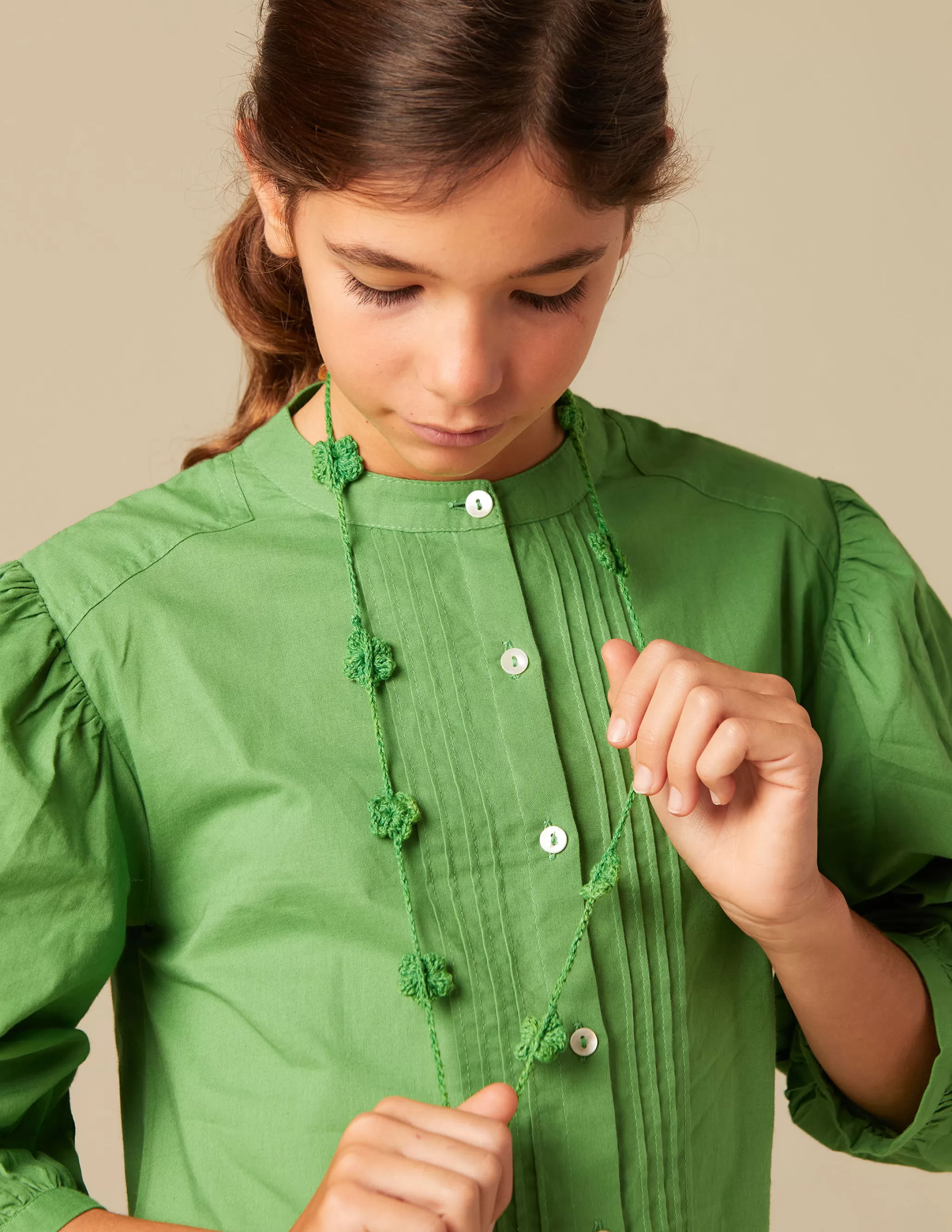 Nicoli GREEN PIN-TUCK SHIRT< Shirts