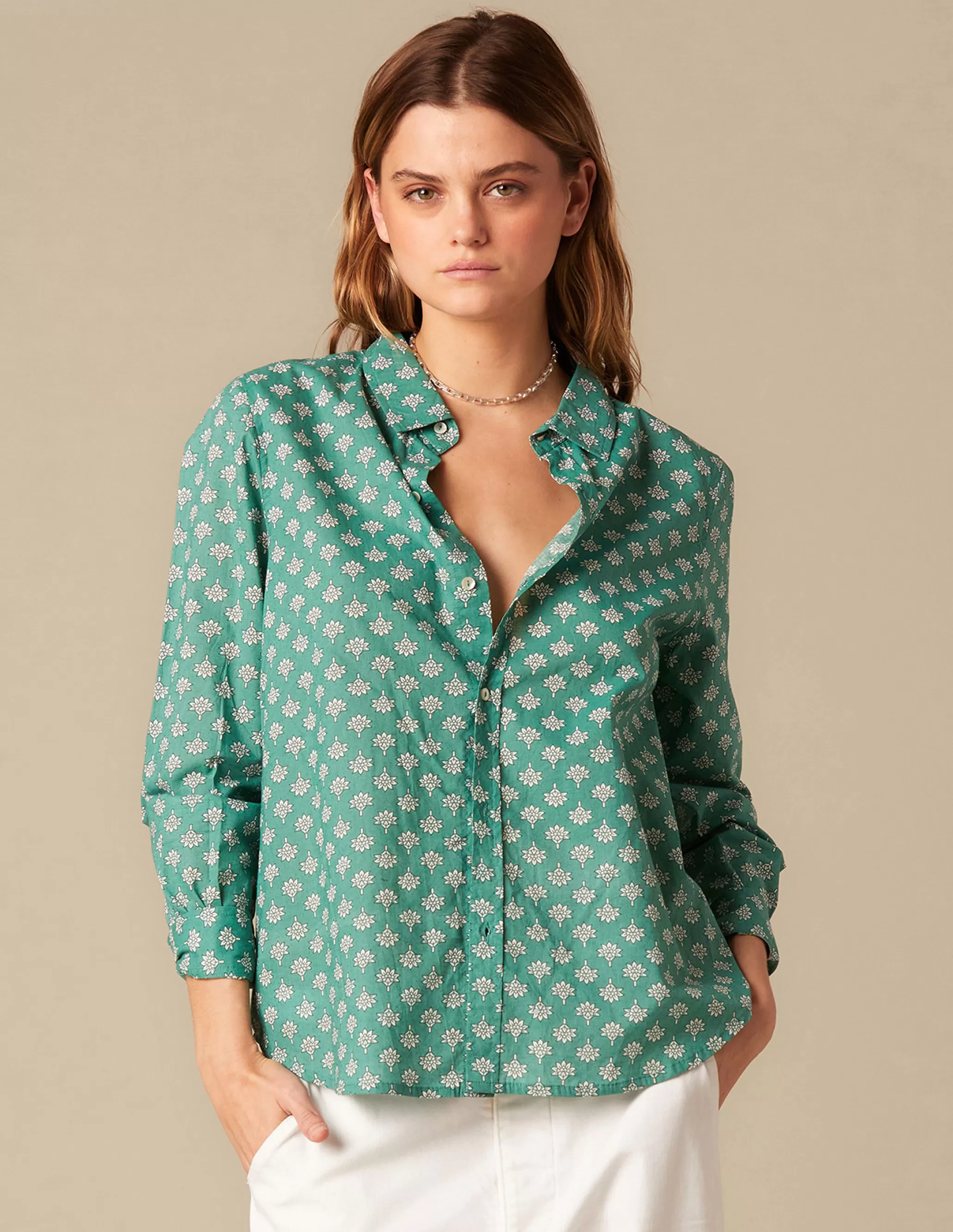 Nicoli GREEN PRINT SHIRT< Shirts & Blouses