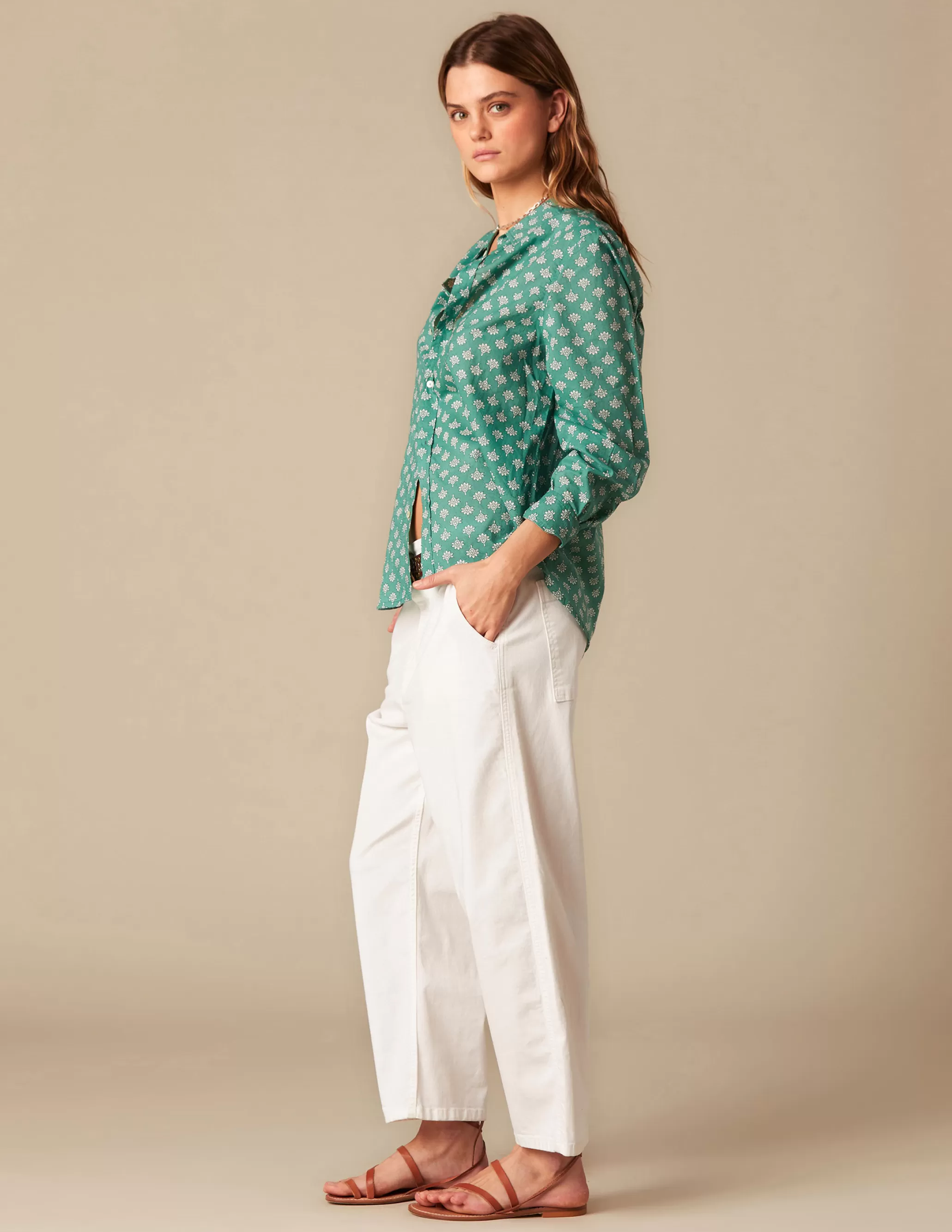 Nicoli GREEN PRINT SHIRT< Shirts & Blouses