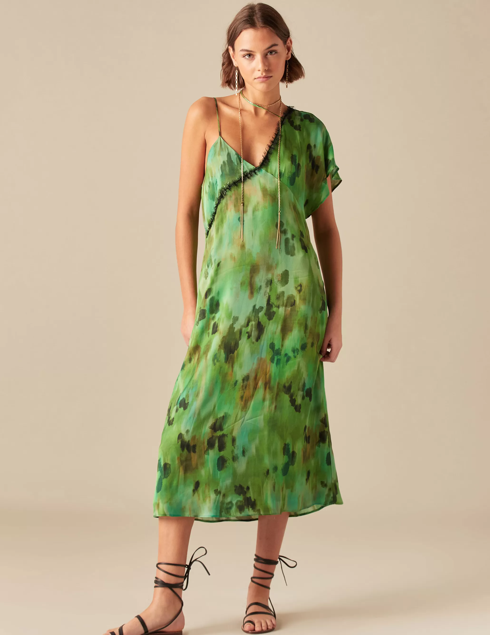 Nicoli GREEN PRINTED DRESS< Dresses