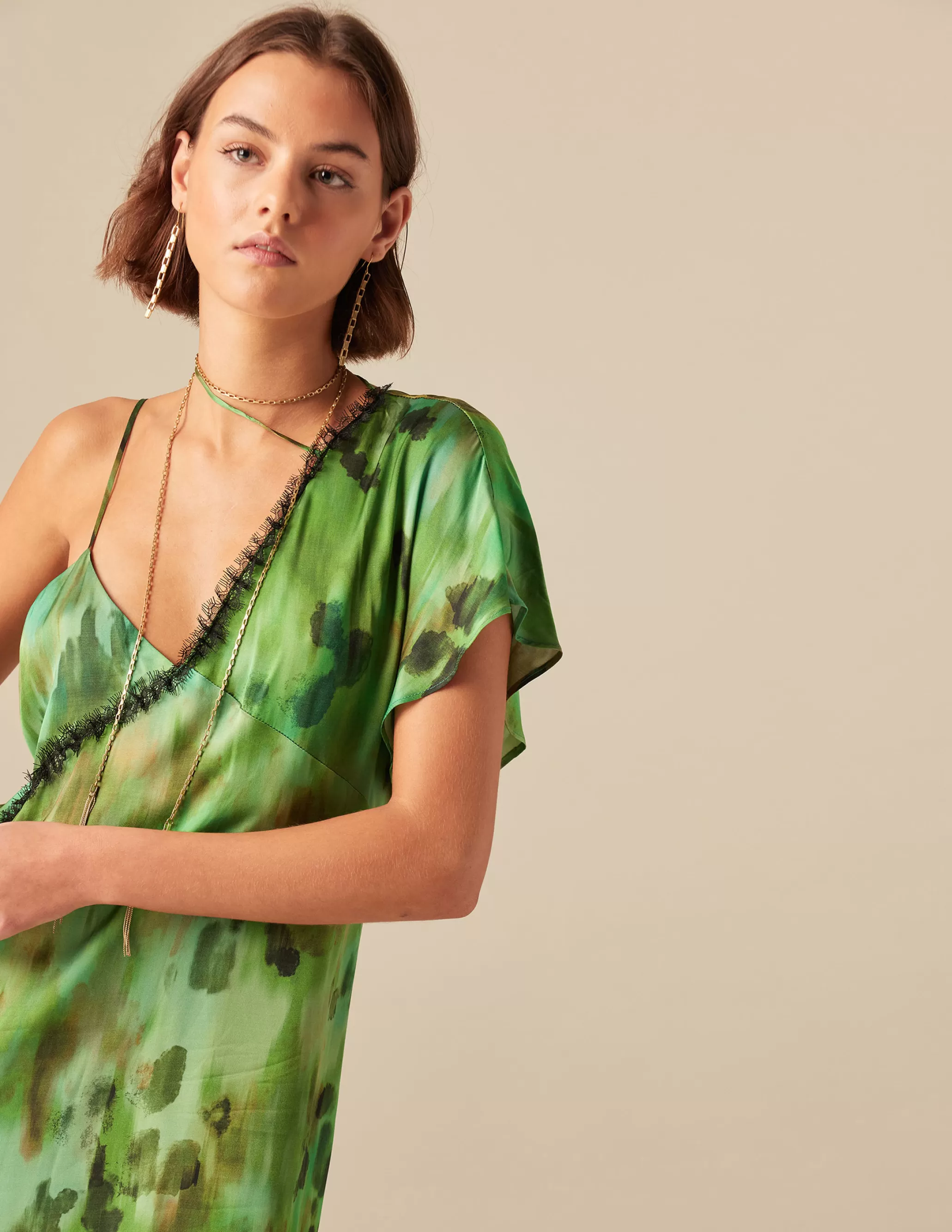 Nicoli GREEN PRINTED DRESS< Dresses