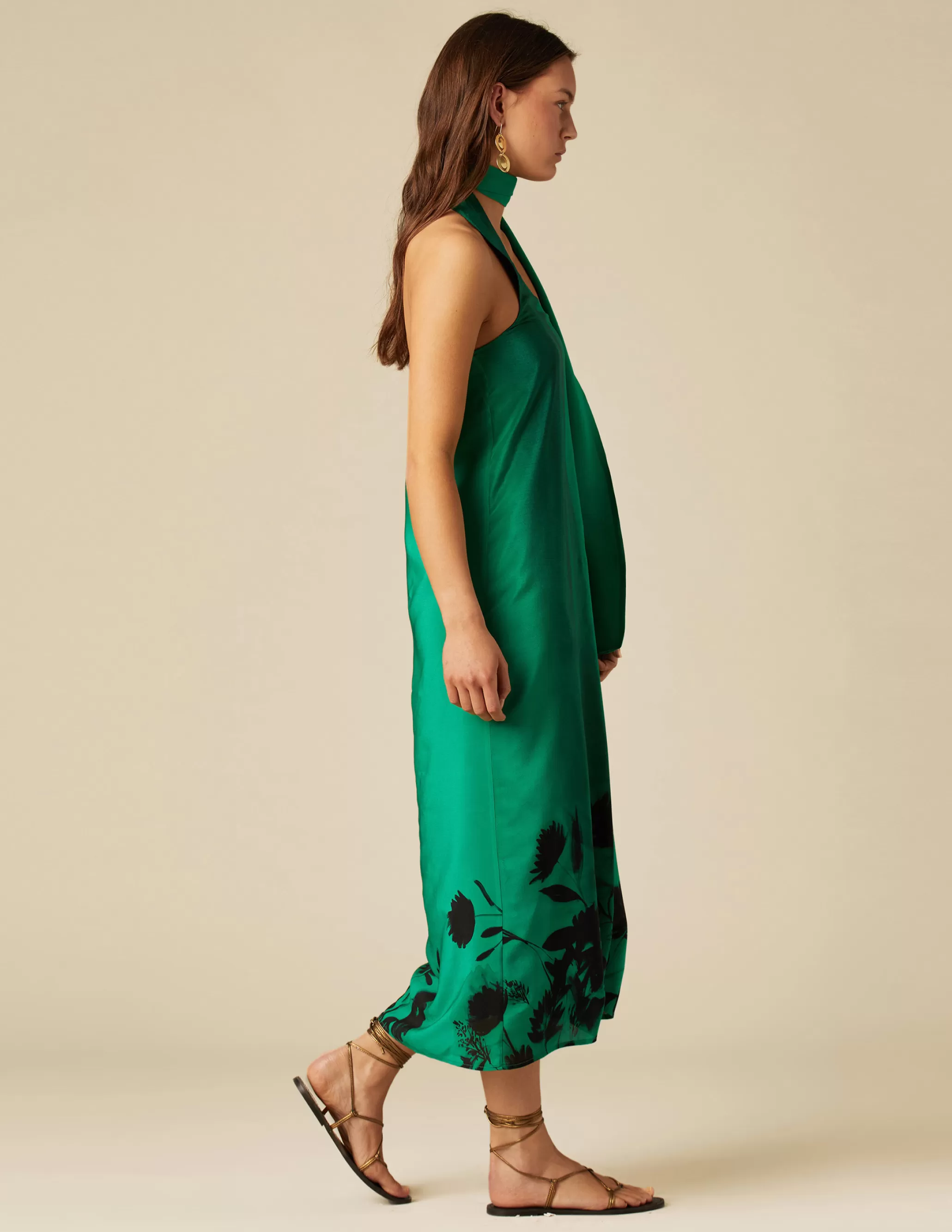 Nicoli GREEN PRINTED SILK DRESS< Dresses