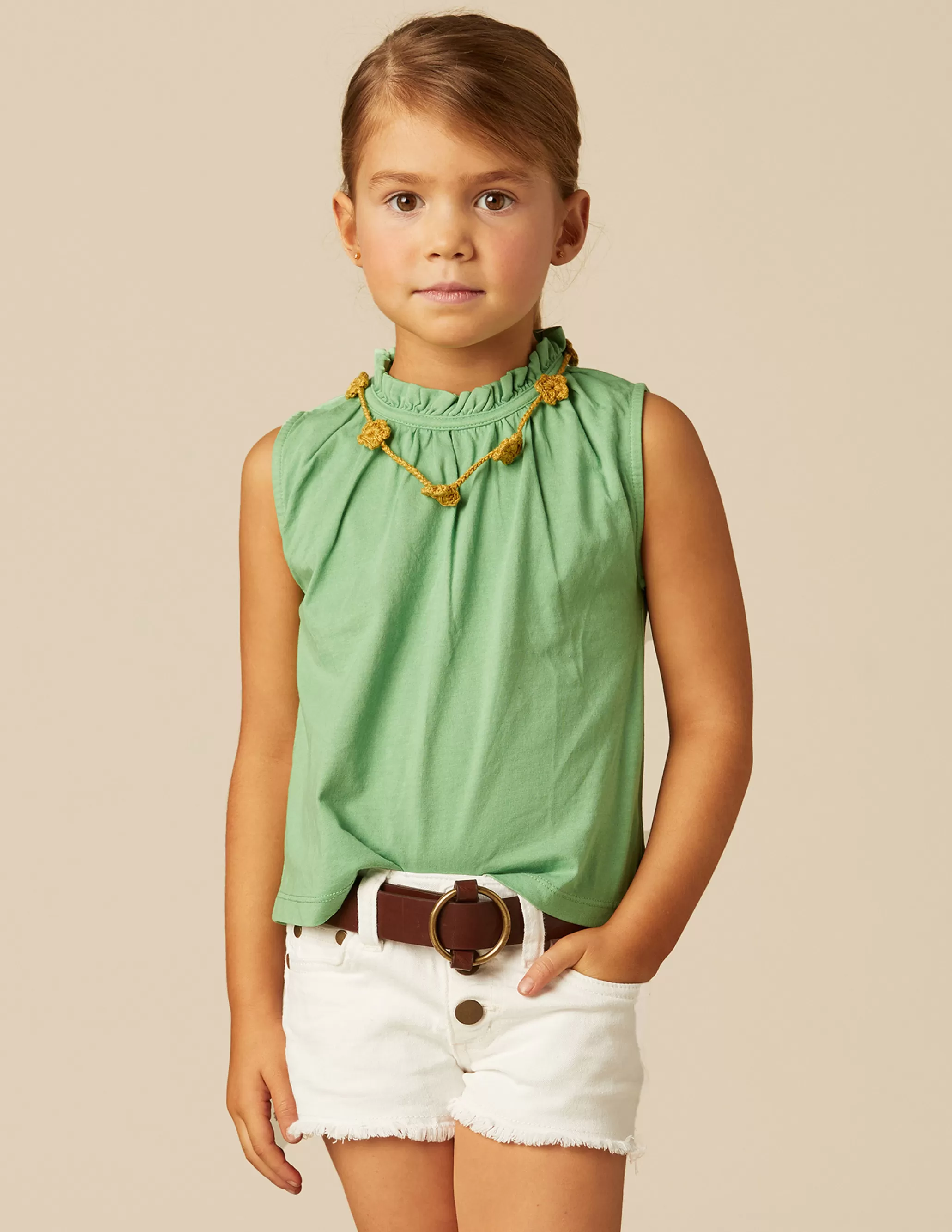 Nicoli GREEN RUFFLE NECK T-SHIRT< T-shirts